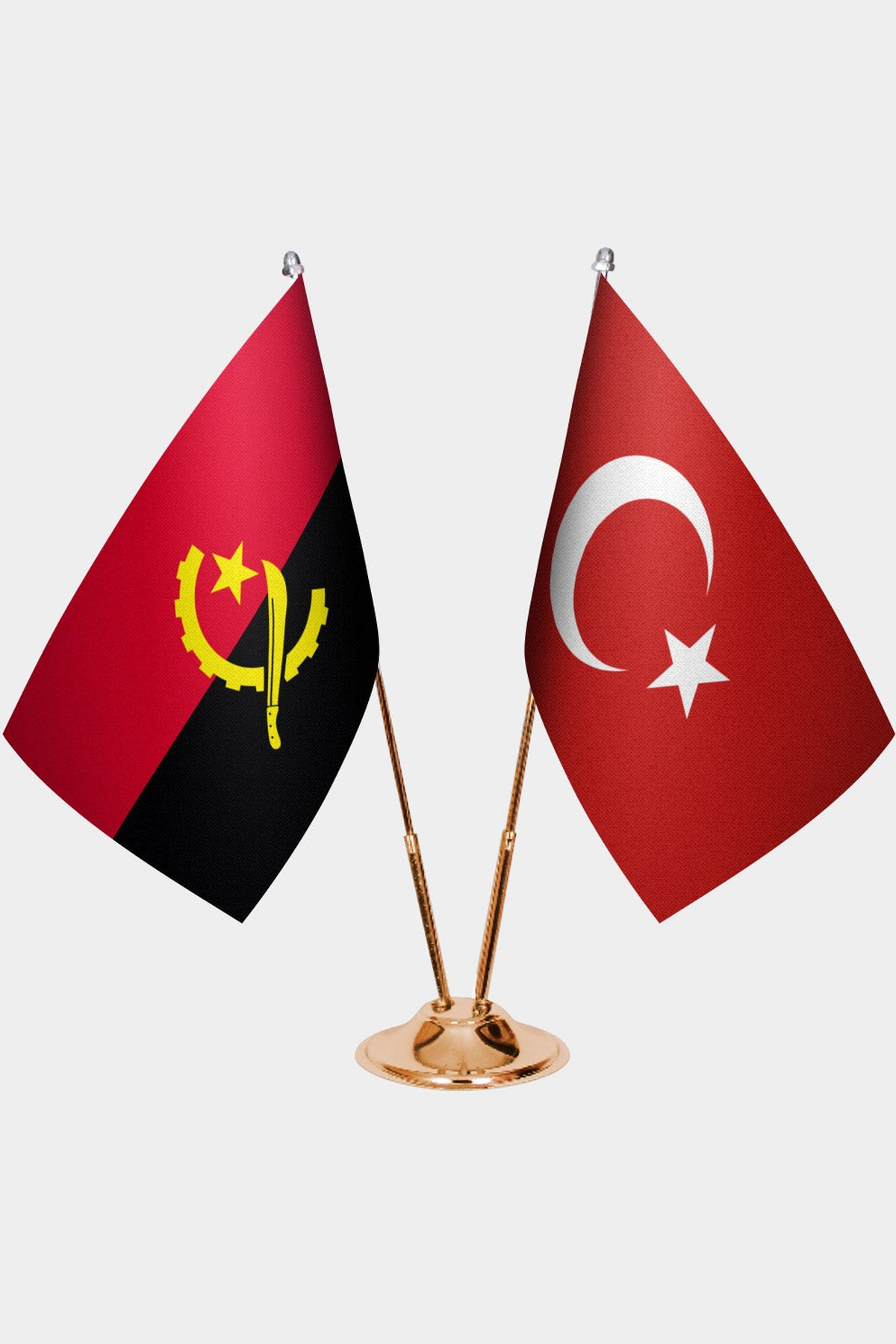 Angola ve Türkiye İkili Masa Bayrağı Seti kurulum görünümü
