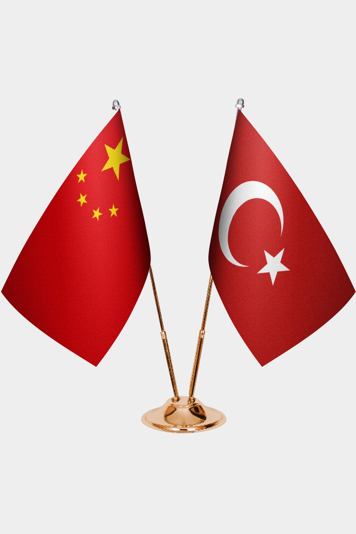 Çin ve Türkiye İkili Masa Bayrağı Seti kurulum görünümü