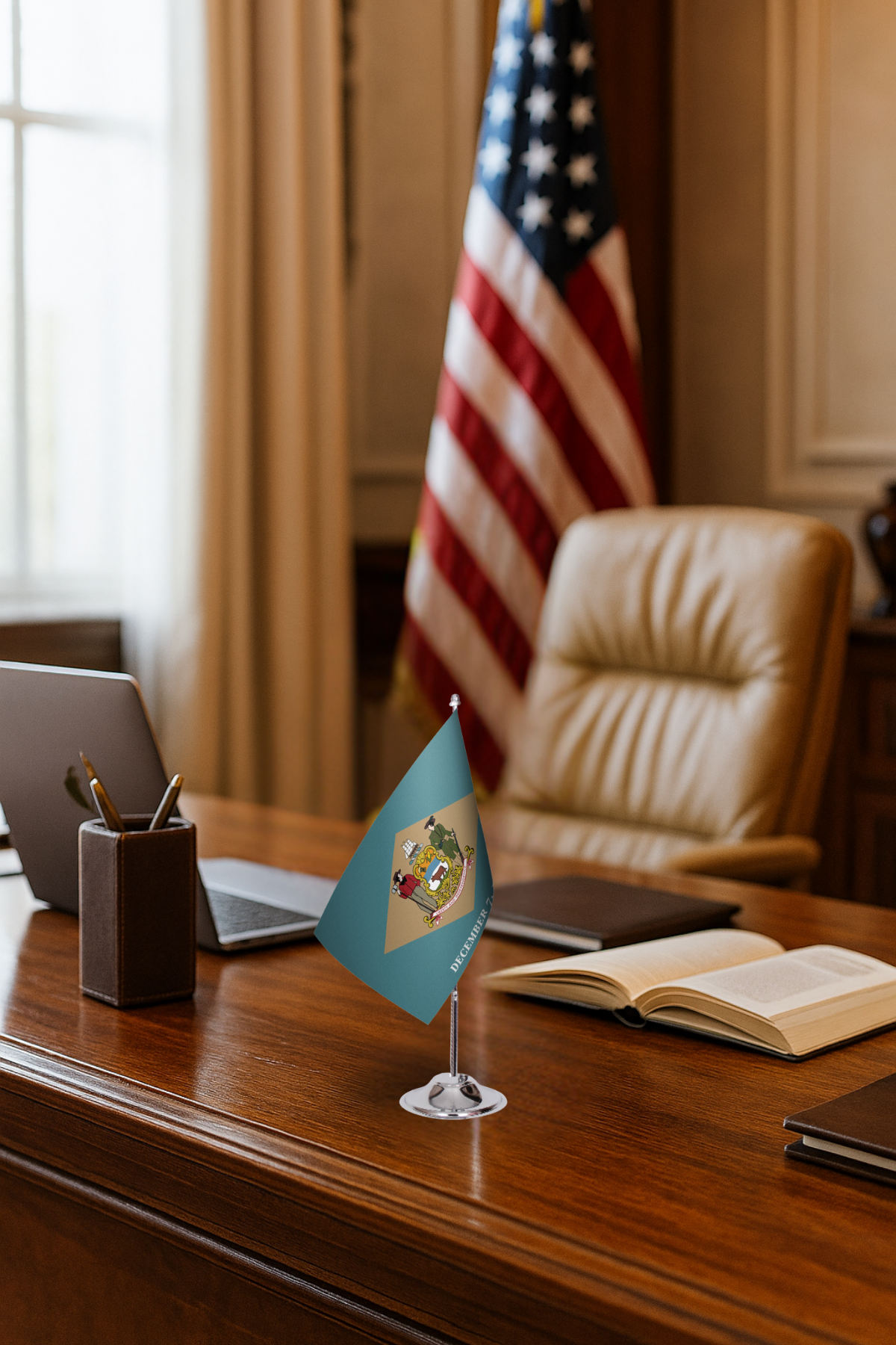Delaware Eyalet Masa Bayrağı detay görünümü