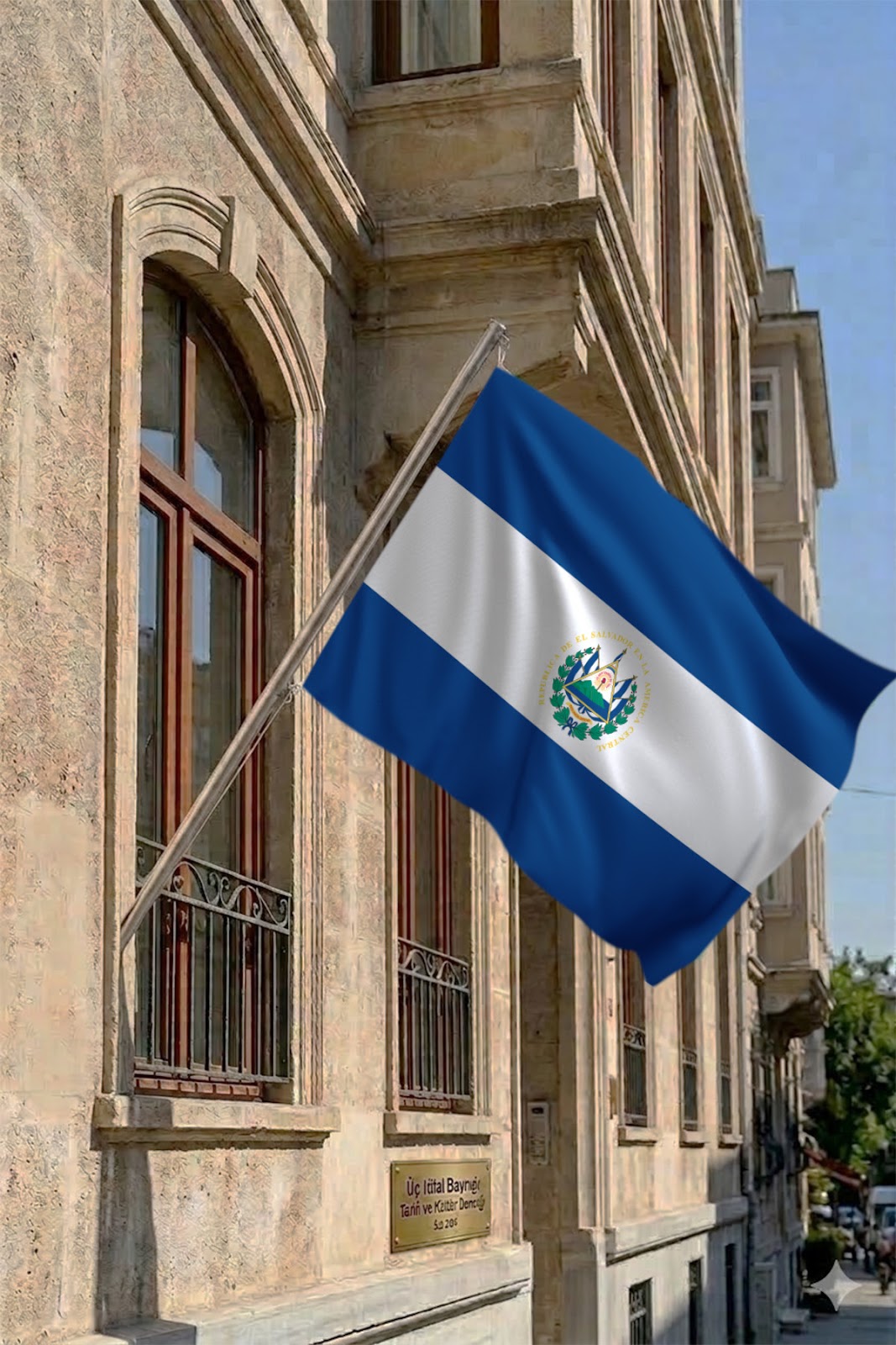 El Salvador Teleskopik Duvar Bayrağı Seti yakın çekim