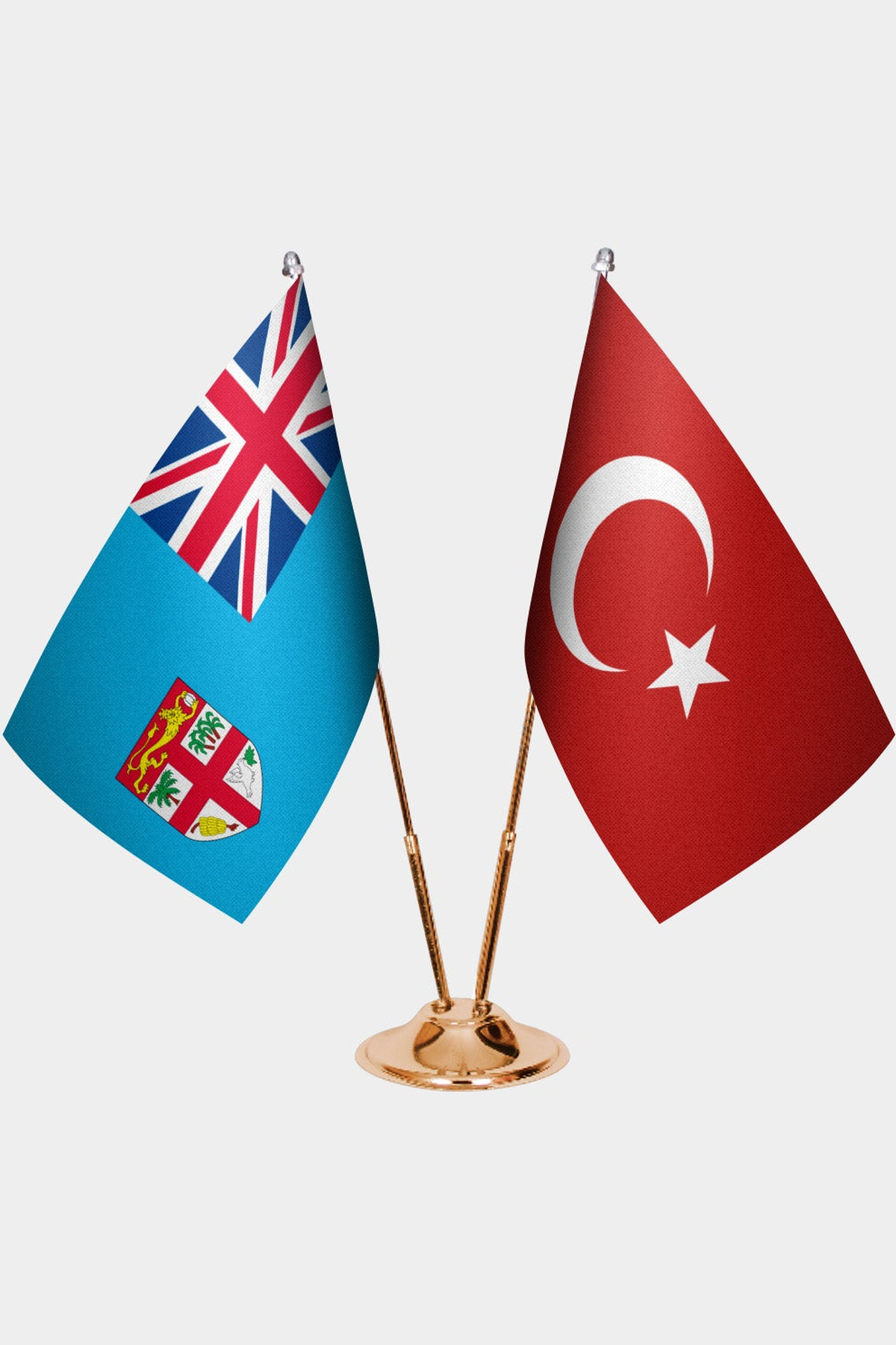 Fiji ve Türkiye İkili Masa Bayrağı Seti kurulum görünümü