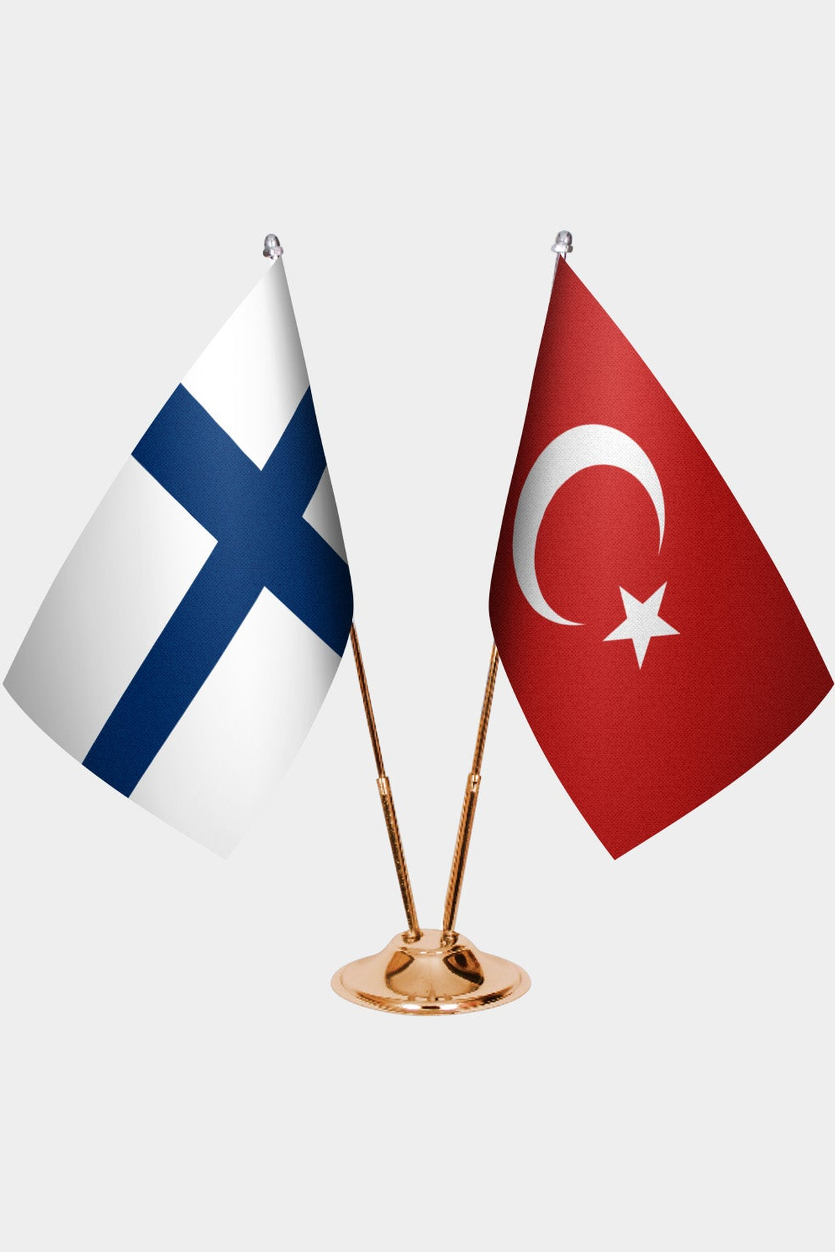 Finlandiya ve Türkiye İkili Masa Bayrağı Seti kurulum görünümü