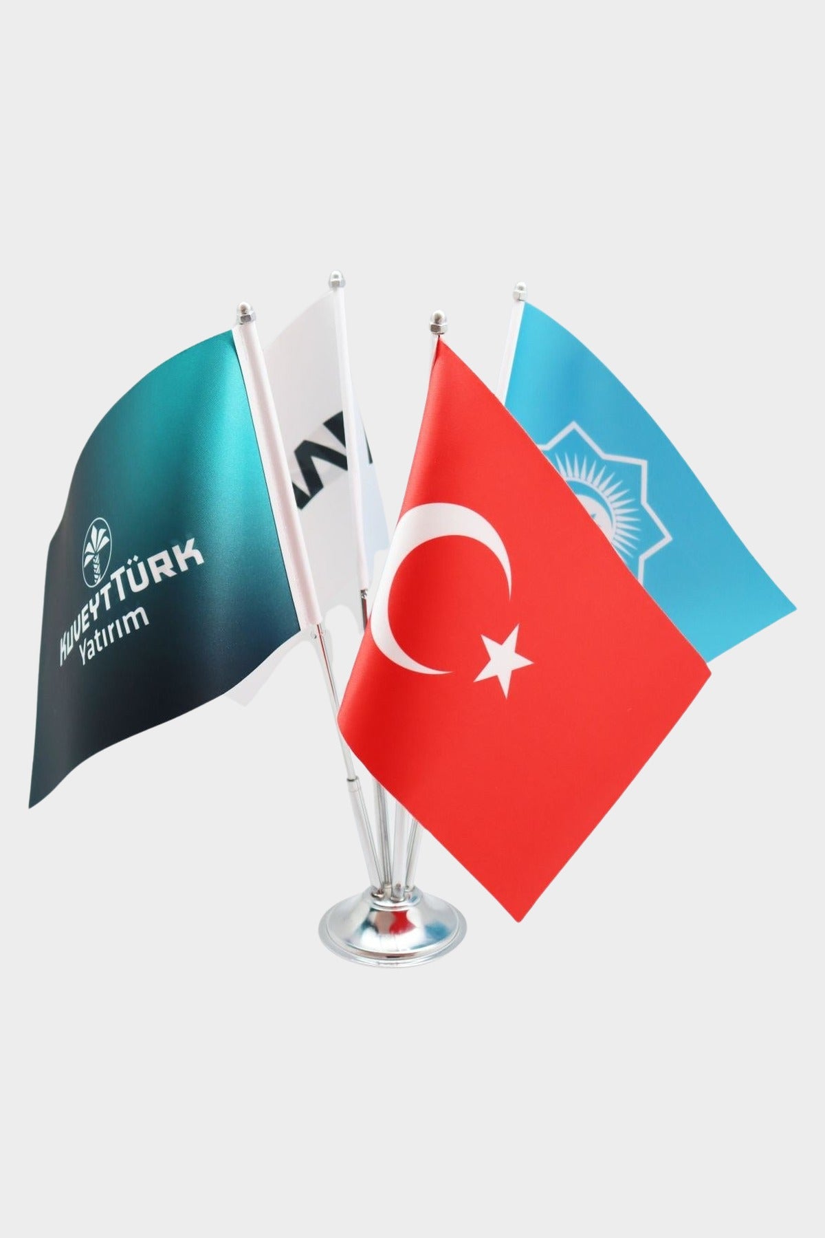 Logo Baskılı Dörtlü Masa Bayrağı gümüş direkli
