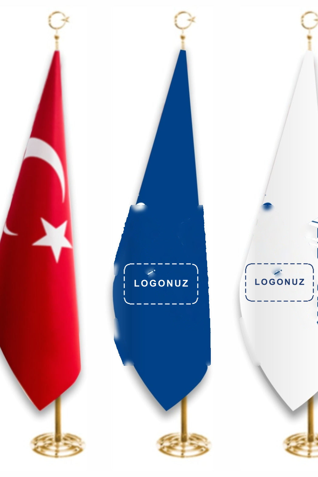 Logolu Altın Direk Makam Bayrağı Seti kurulum görünümü