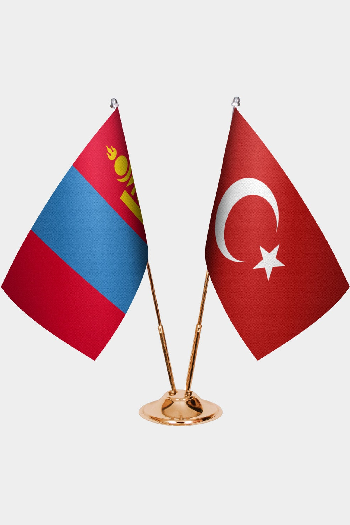 Moğolistan ve Türkiye İkili Masa Bayrağı Seti kurulum görünümü