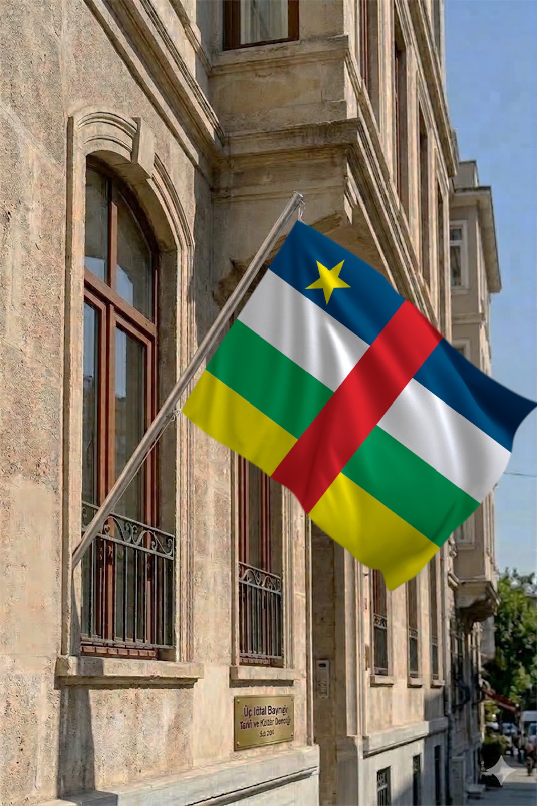 Orta Afrika Cumhuriyeti Teleskopik Duvar Bayrağı Seti yakın çekim