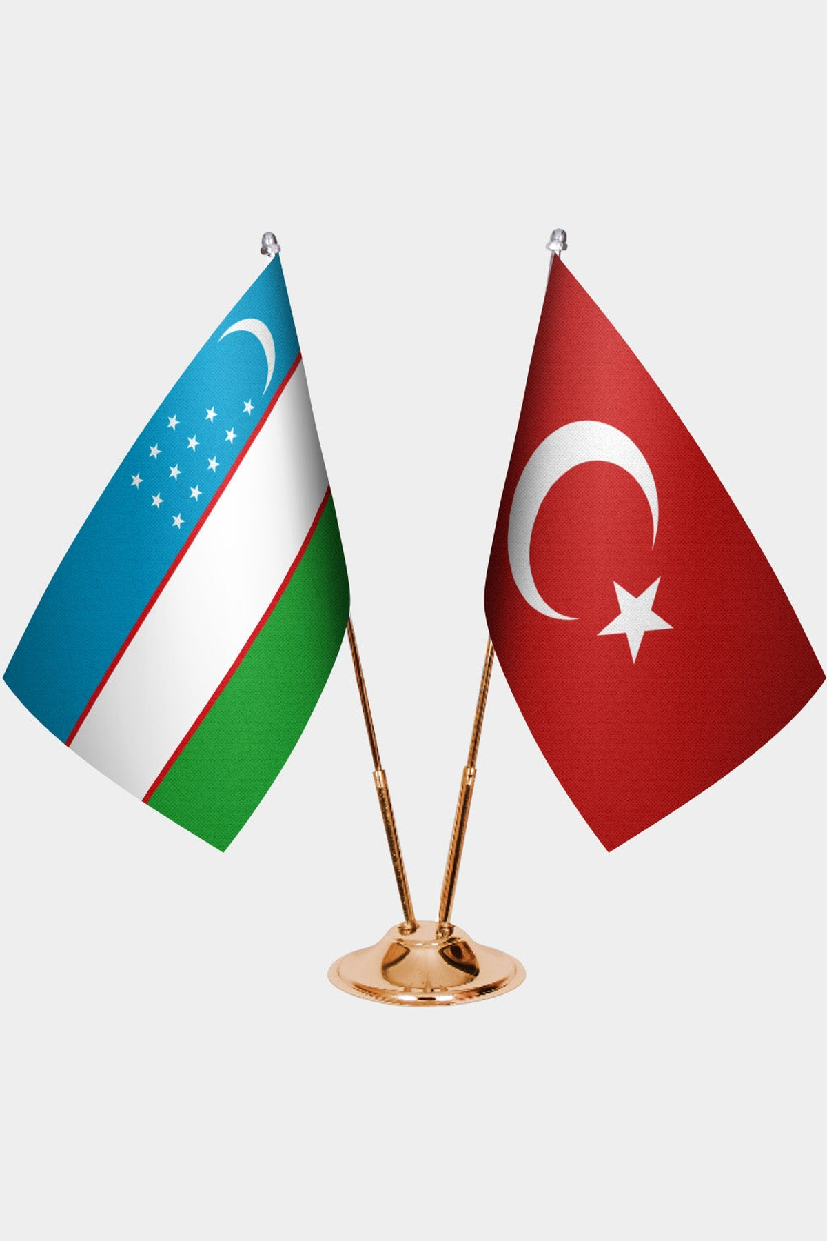 Özbekistan ve Türkiye İkili Masa Bayrağı Seti kurulum görünümü