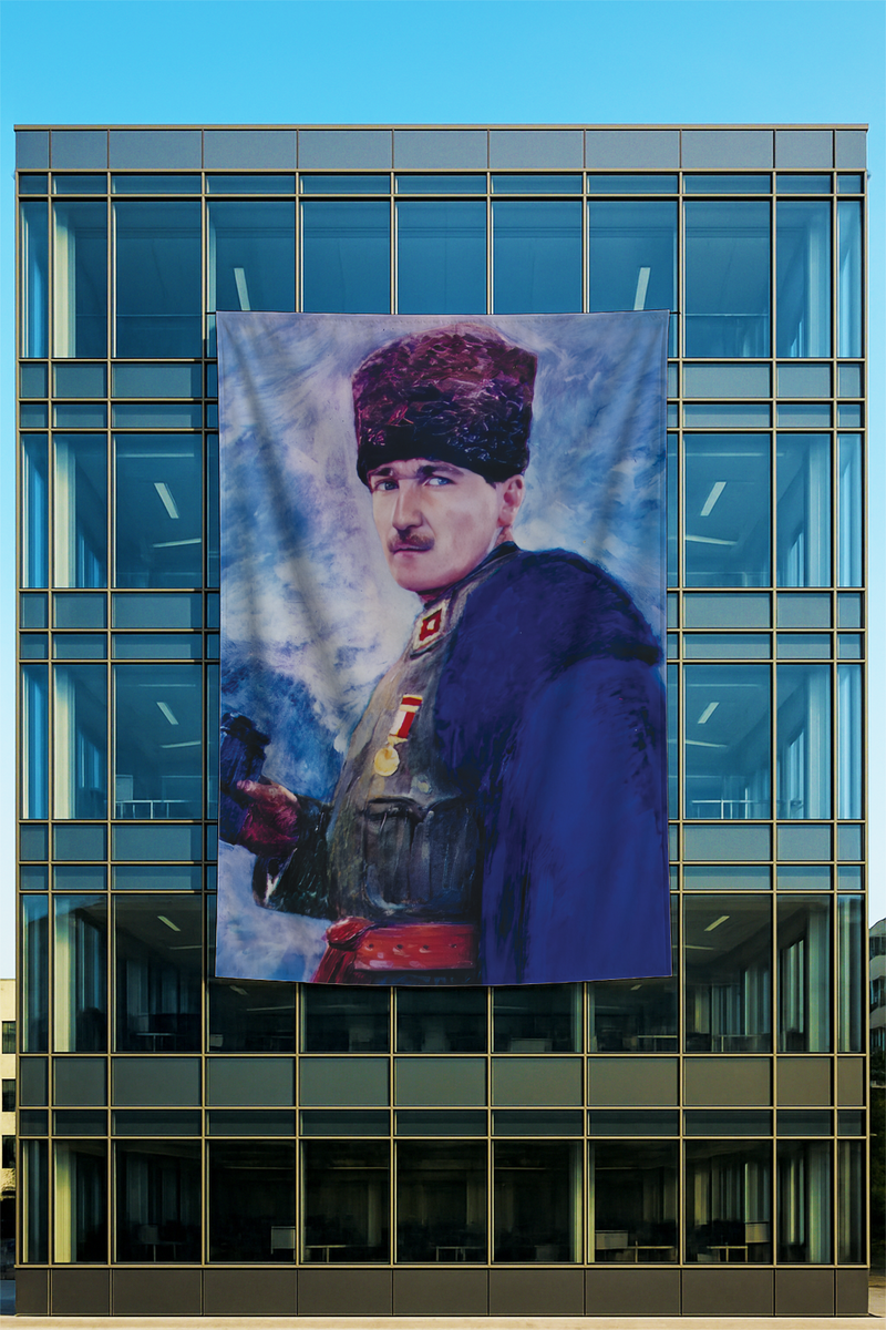 Raşel Kumaş Atatürk Yağlı Boya Posteri Mavi Üniformalı