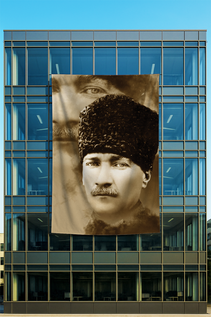 Raşel Kumaş Kalpaklı Atatürk Posteri Sepya Portre