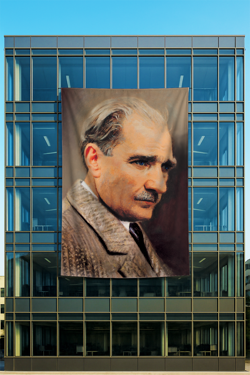 Raşel Kumaş Paltolu Atatürk Posteri Yağlı Boya