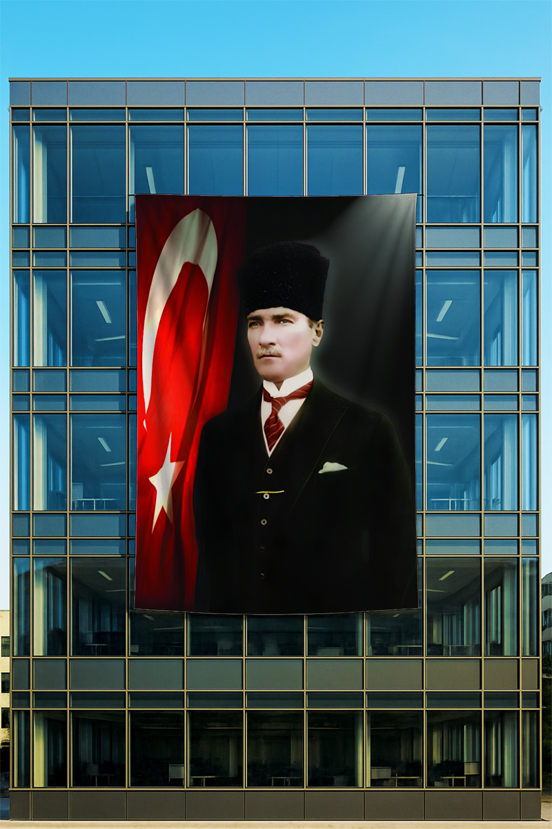 Raşel Kumaş Genç Atatürk Posteri Bayrak Fonlu