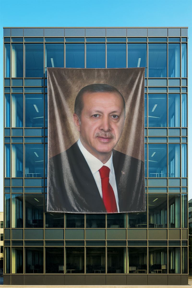 Raşel Kumaş Recep Tayyip Erdoğan Portresi Posteri Kahve Tonlu