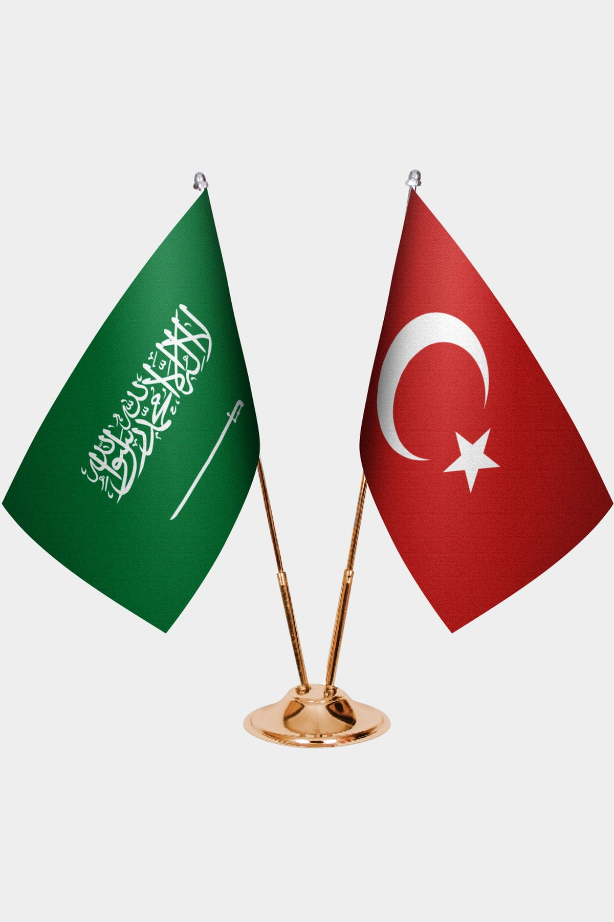 Suudi Arabistan ve Türkiye İkili Masa Bayrağı Seti kurulum görünümü