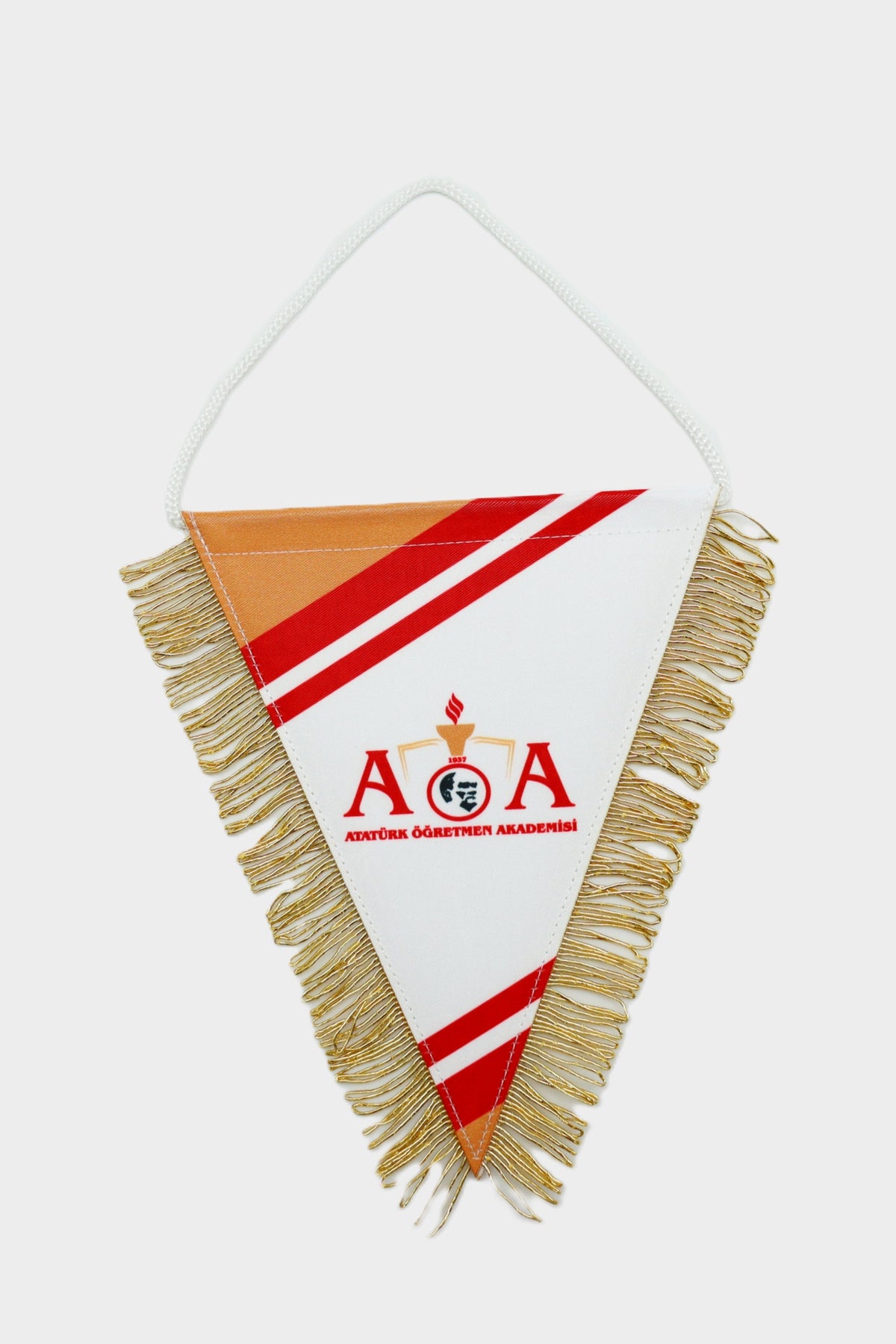 Üçgen Kesim Altın Saçaklı Premium Çift Taraflı Kristal Saten Flama Afiş