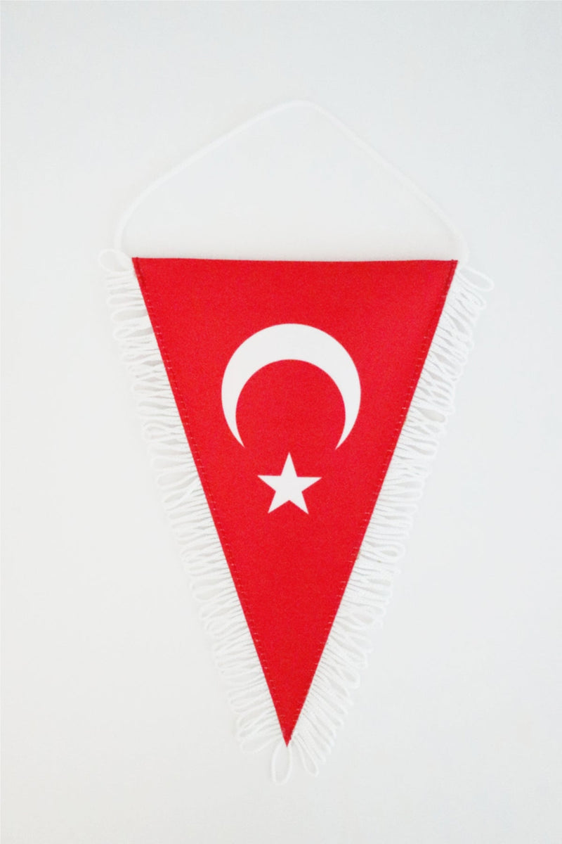 Üçgen Kesim Beyaz Saçaklı Türkiye Bayraklı Kristal Saten Flama