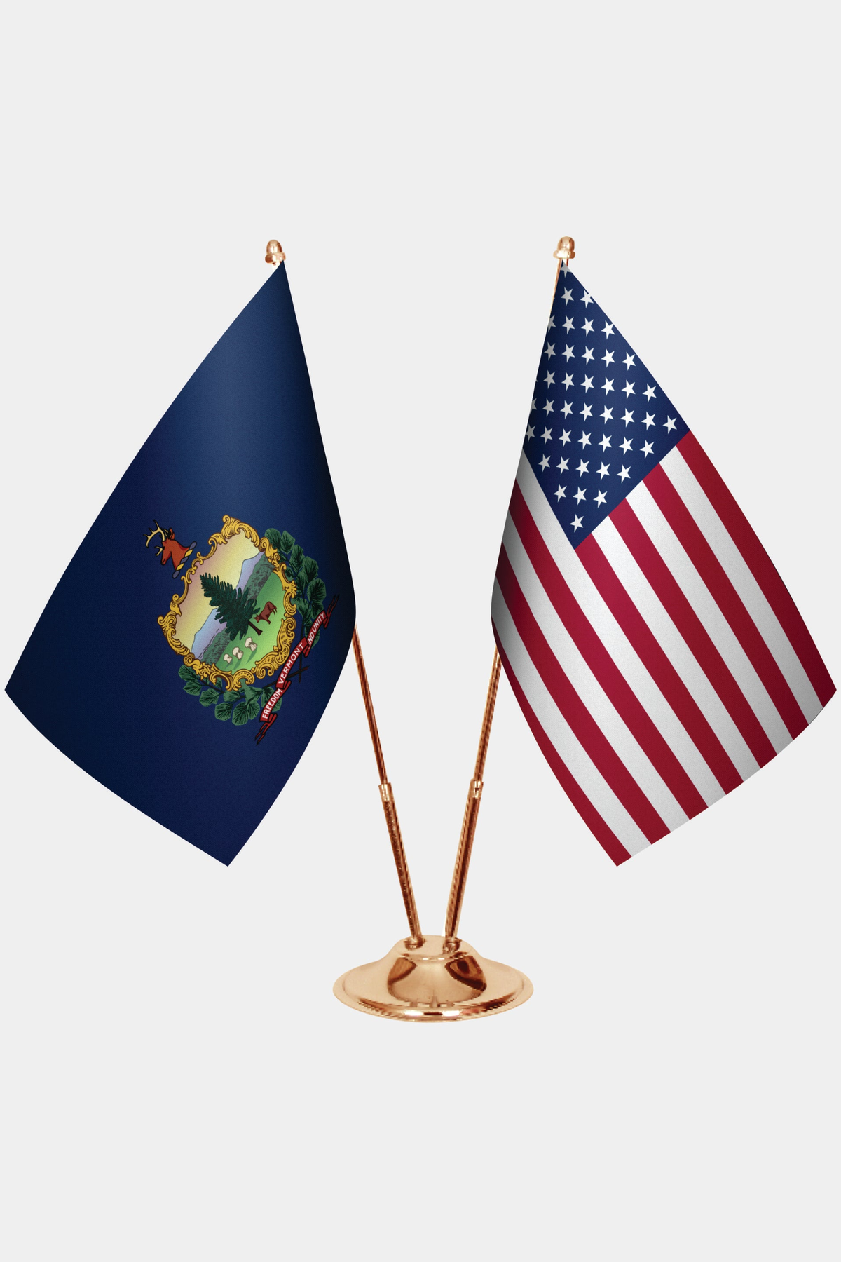 Vermont ve ABD İkili Masa Bayrağı Seti yakın çekim