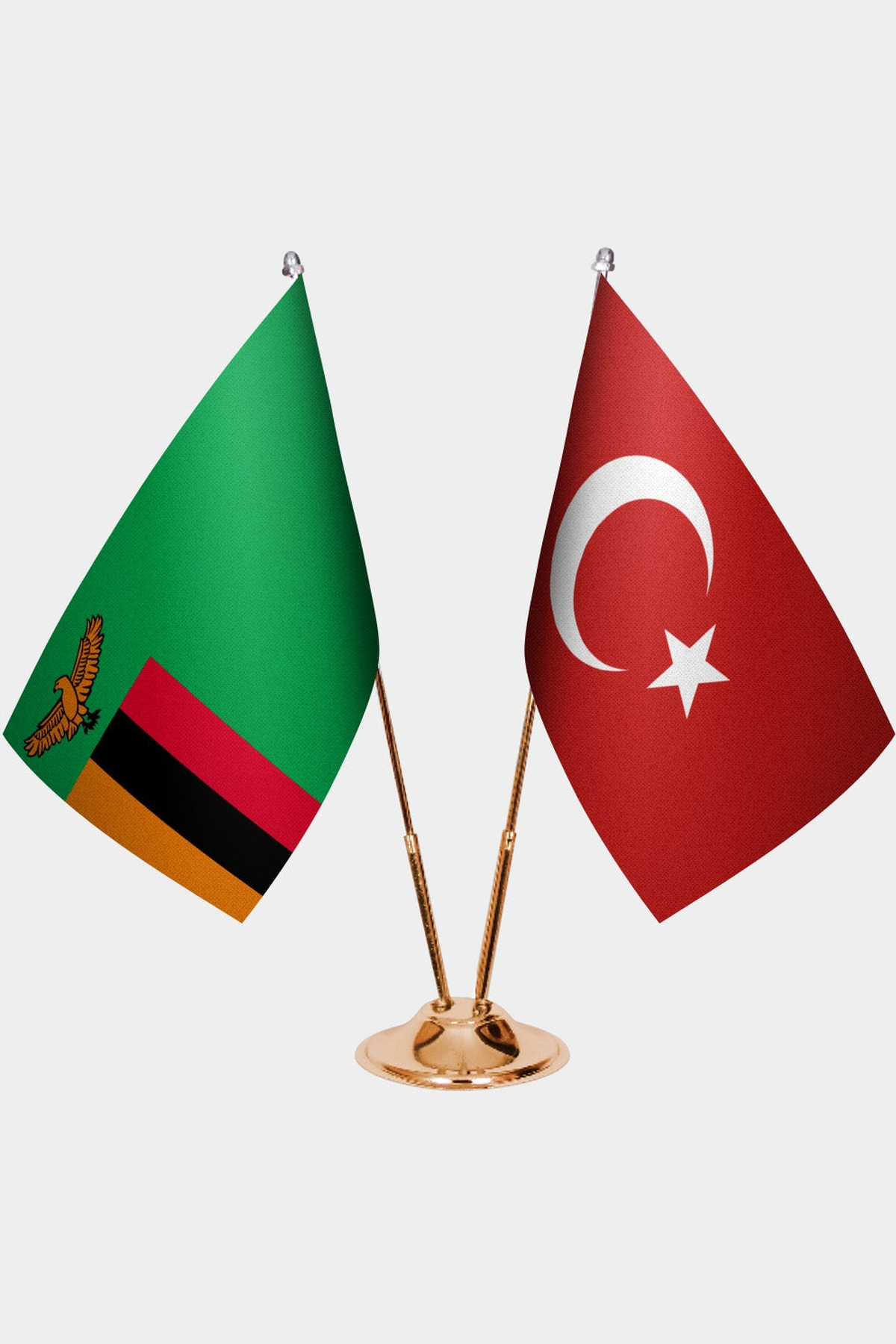 Zambiya ve Türkiye İkili Masa Bayrağı Seti kurulum görünümü