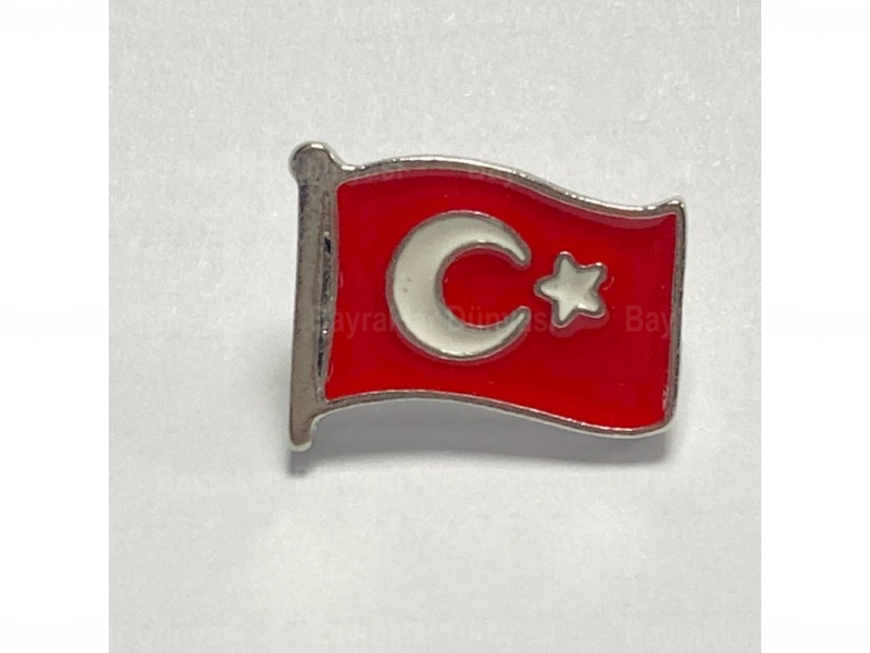 Gümüş Renk Çerçeveli Türk Bayraklı Yaka Rozeti