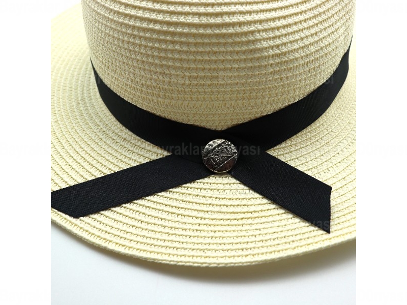 Düğme Detaylı Hasır Şapka