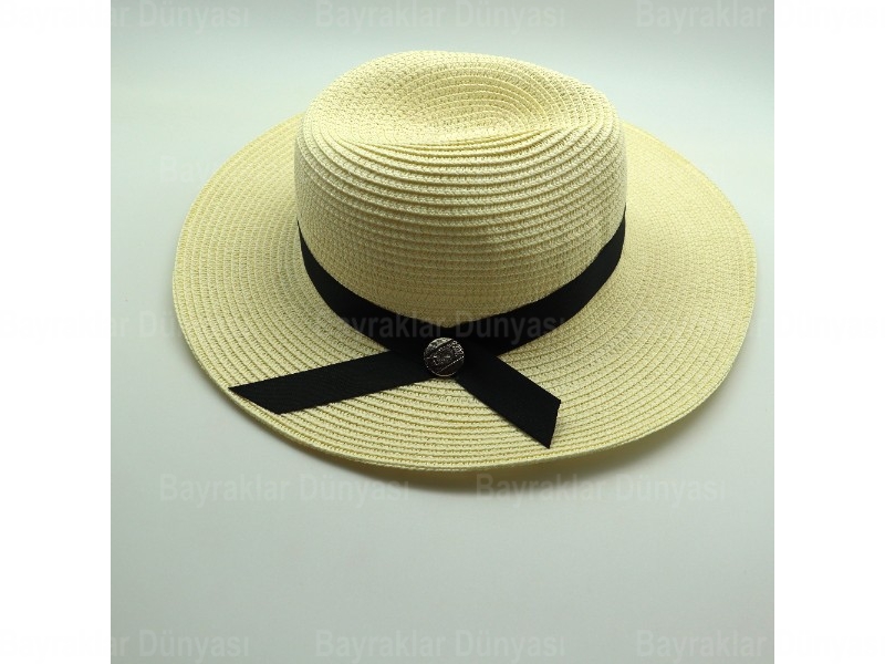 Düğme Detaylı Hasır Şapka