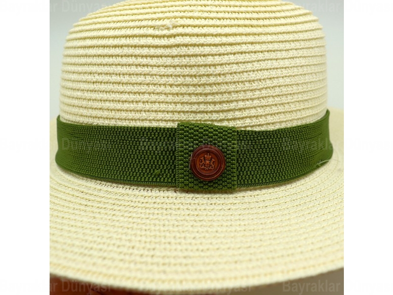 Yeşil Kemerli Krem Hasır Şapka