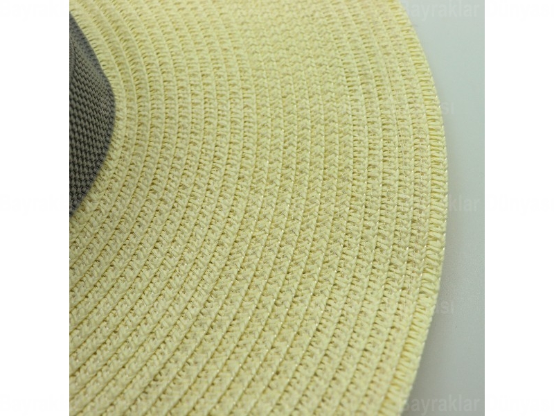 Pembe-gri Kurdeleli Hasır Şapka