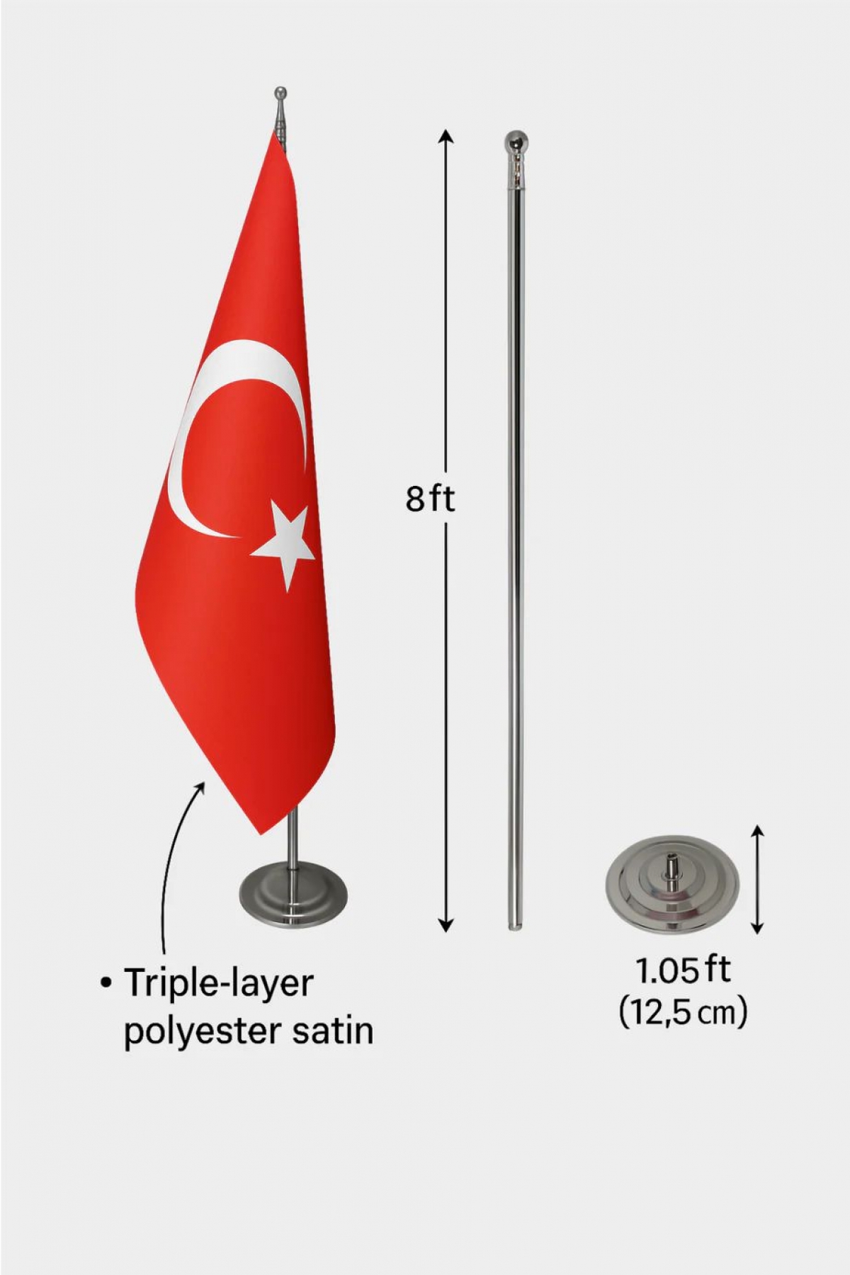 Türk Makam Bayrağı Krom Direk