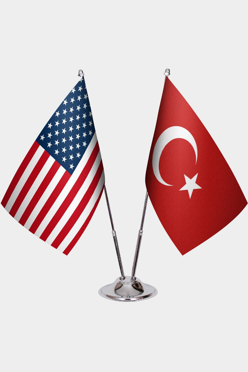 ABD ve Türkiye İkili Masa Bayrağı Seti
