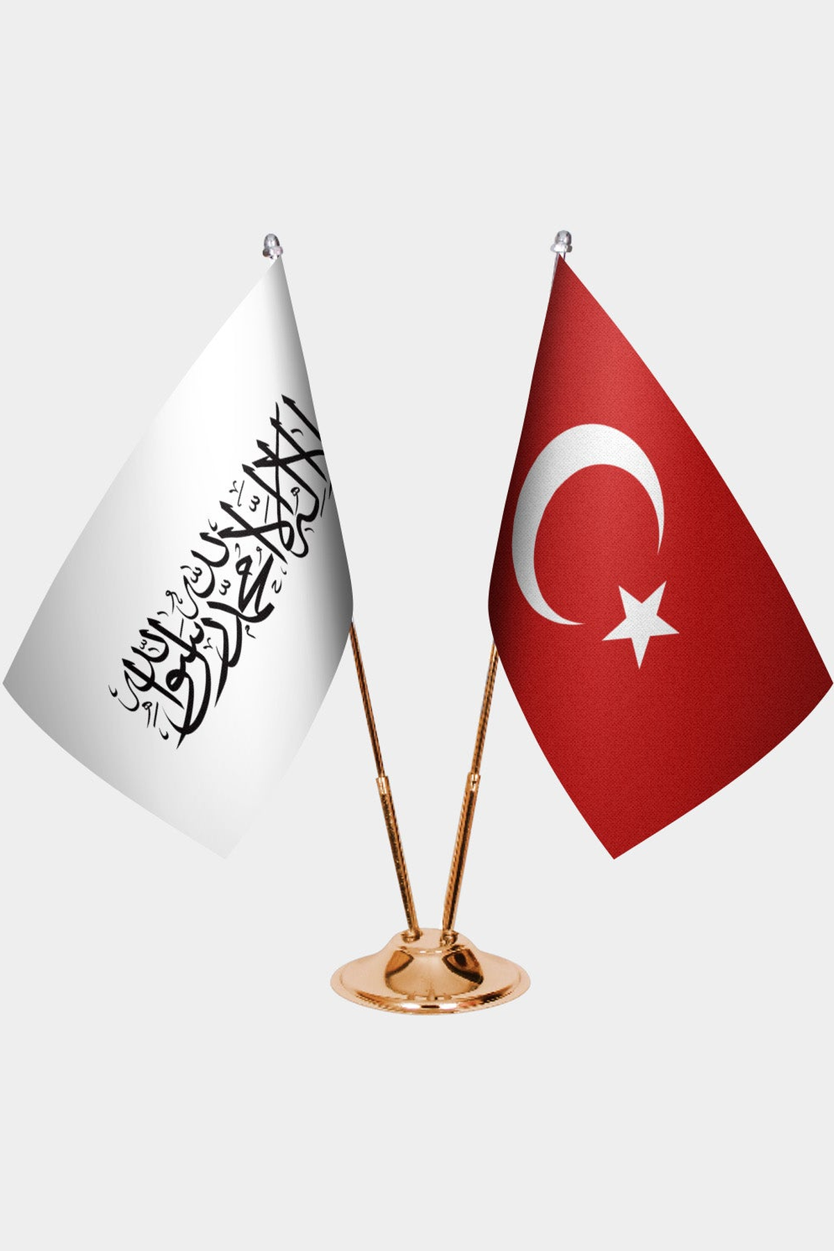 Afganistan İslam Emirliği ve Türkiye İkili Masa Bayrağı Seti kurulum görünümü