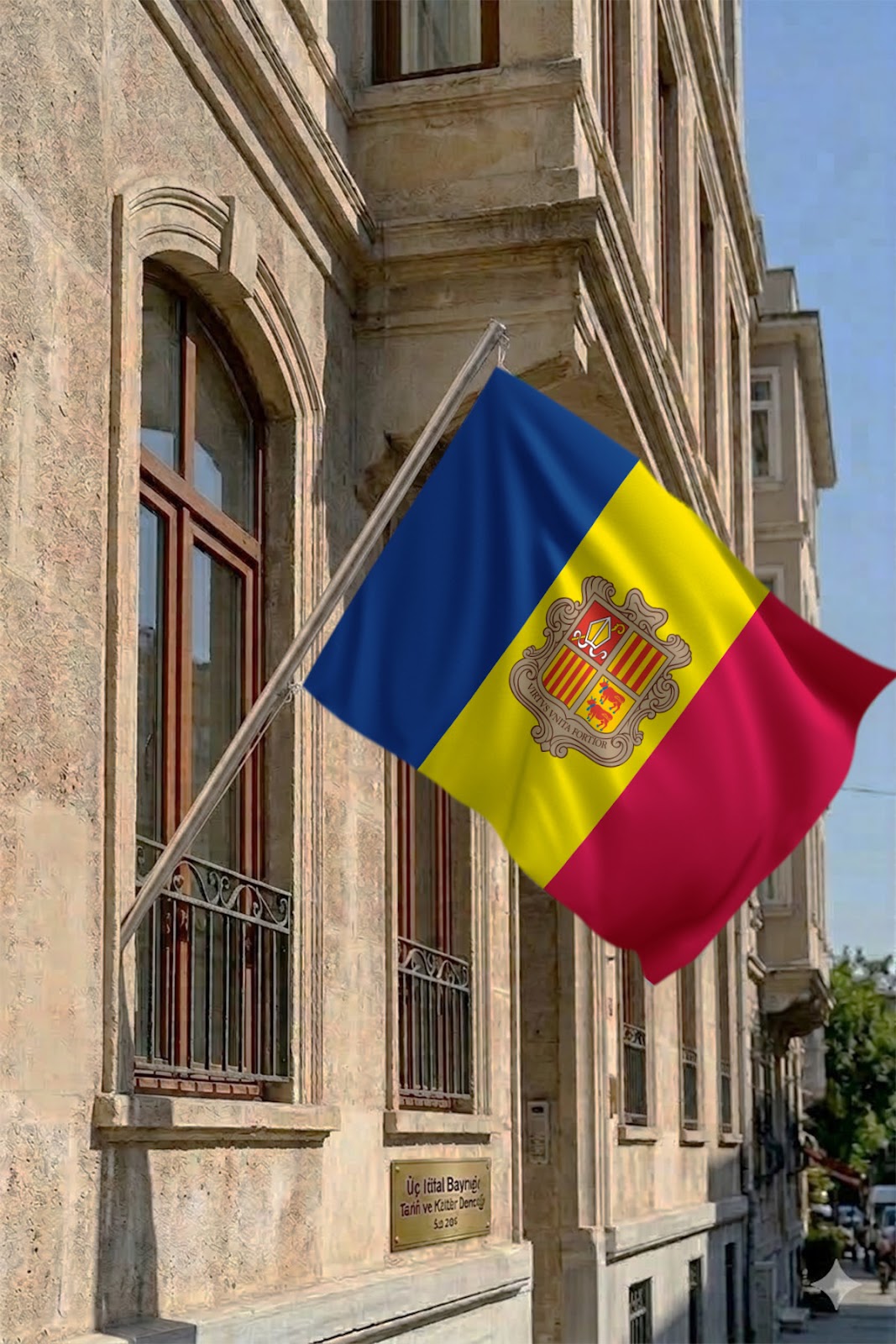 Andorra Teleskopik Duvar Bayrağı Seti yakın çekim