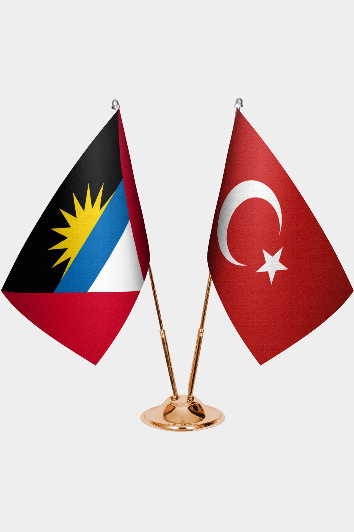 Antigua ve Barbuda ve Türkiye İkili Masa Bayrağı Seti kurulum görünümü