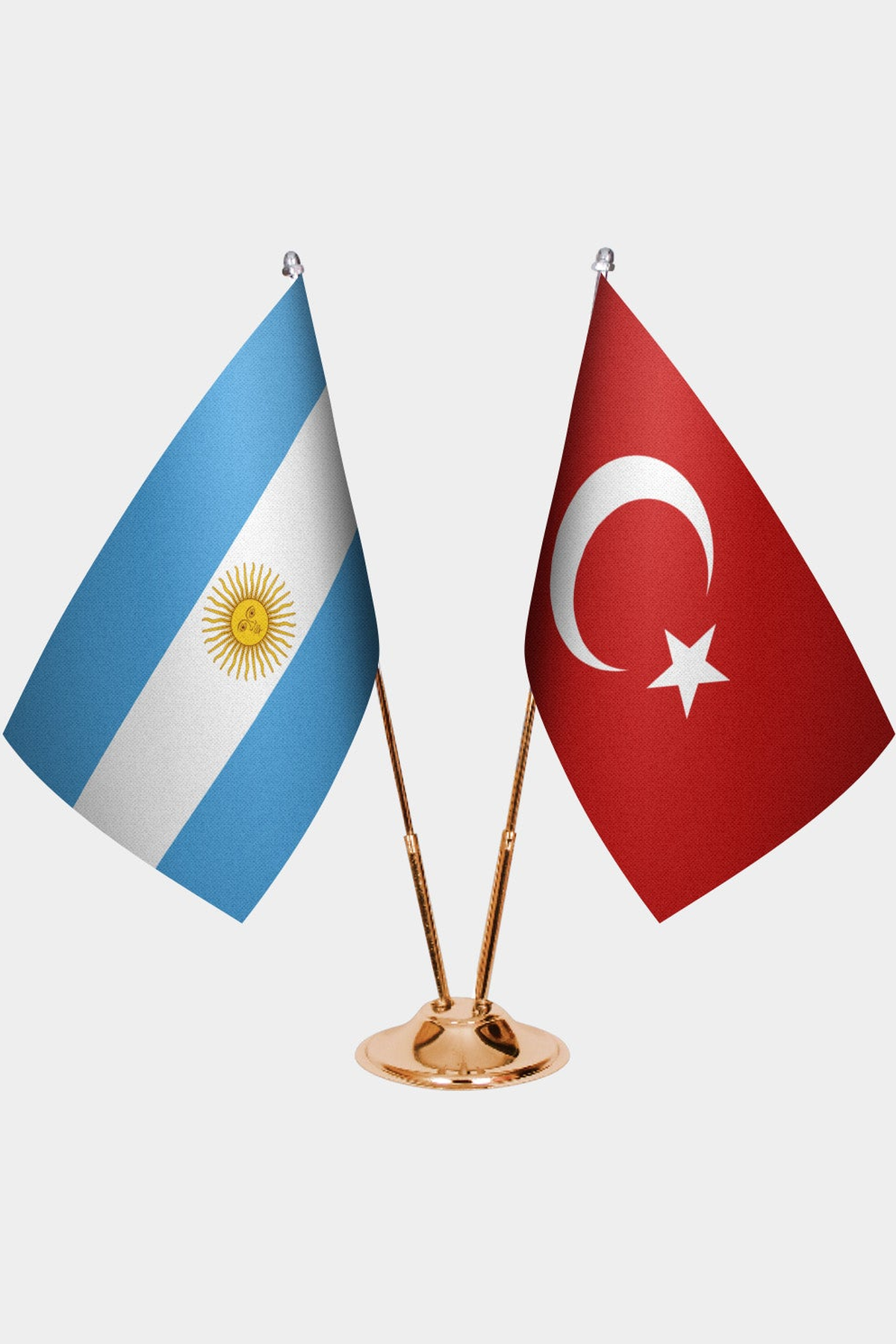 Arjantin ve Türkiye İkili Masa Bayrağı Seti kurulum görünümü