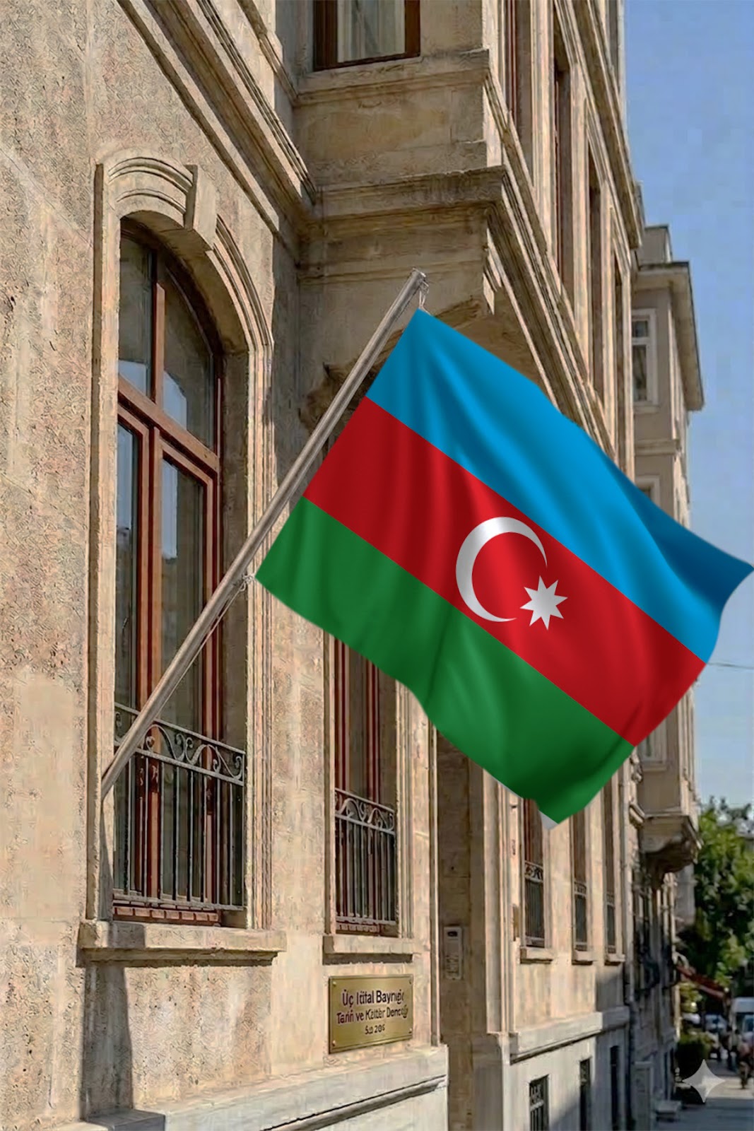 Azerbaycan Teleskopik Duvar Bayrağı Seti yakın çekim