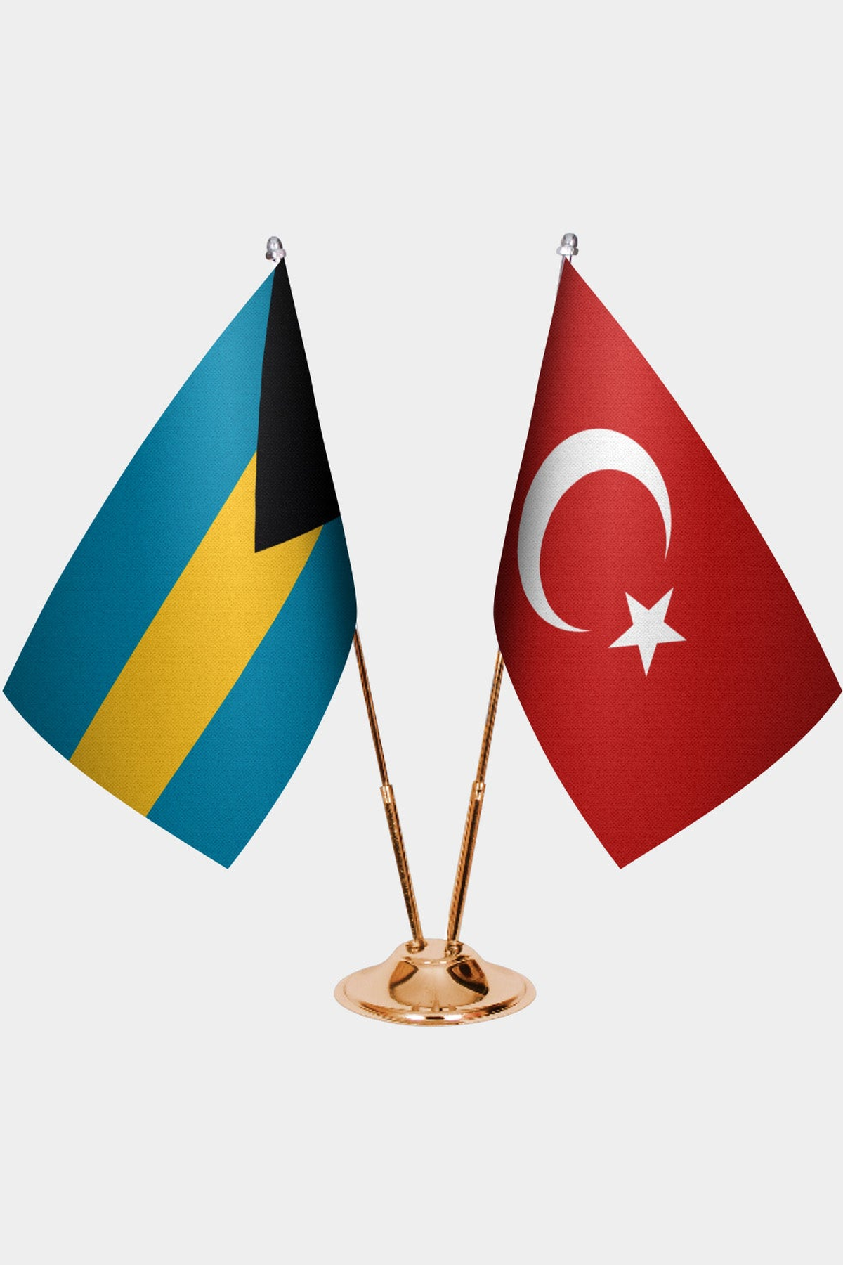 Bahamalar ve Türkiye İkili Masa Bayrağı Seti kurulum görünümü