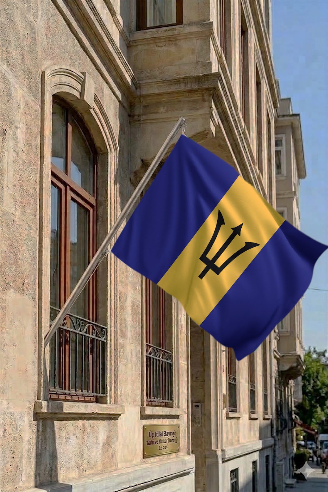 Barbados Teleskopik Duvar Bayrağı Seti yakın çekim