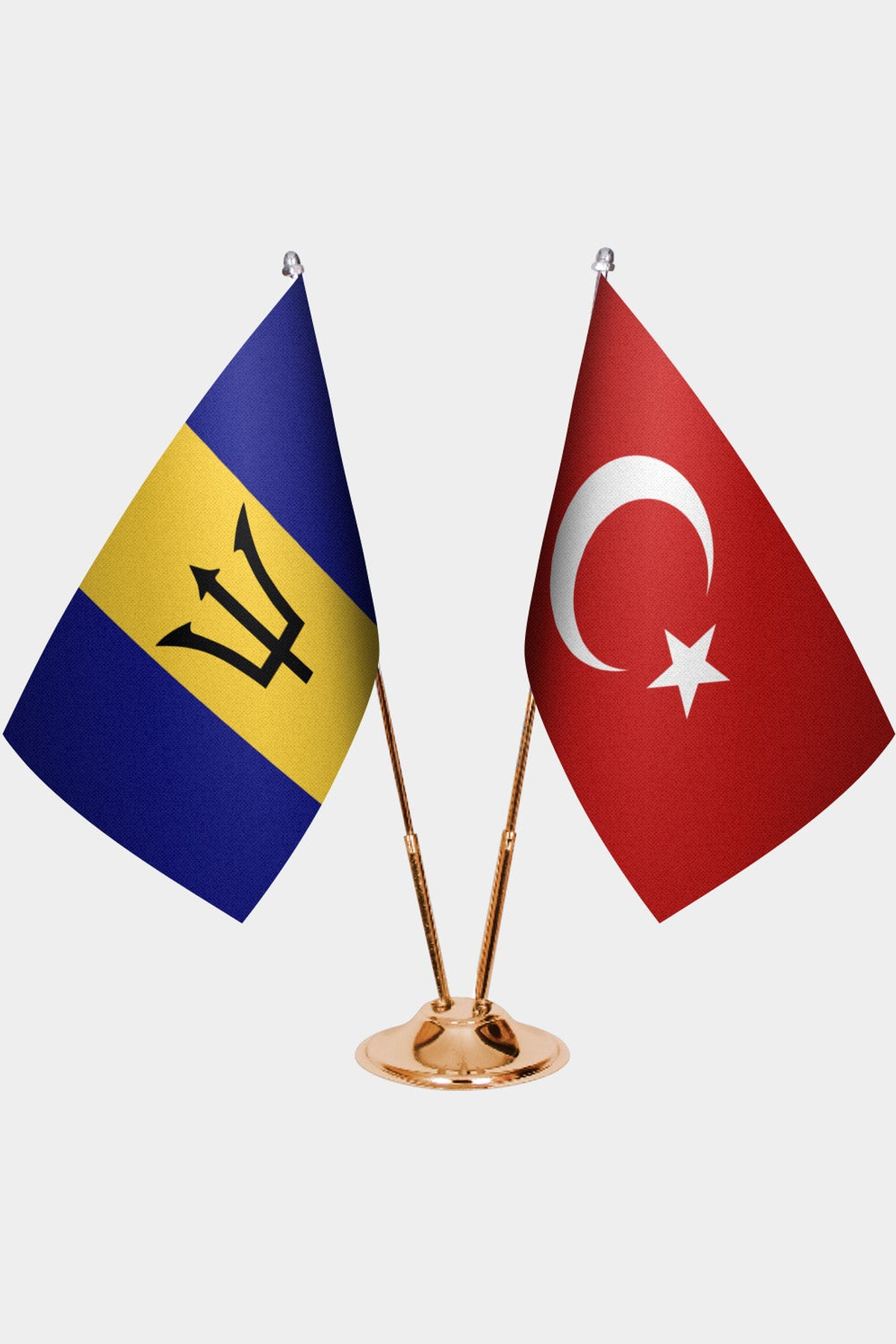 Barbados ve Türkiye İkili Masa Bayrağı Seti kurulum görünümü