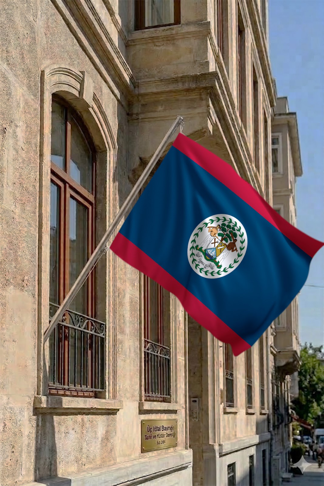 Belize Teleskopik Duvar Bayrağı Seti yakın çekim