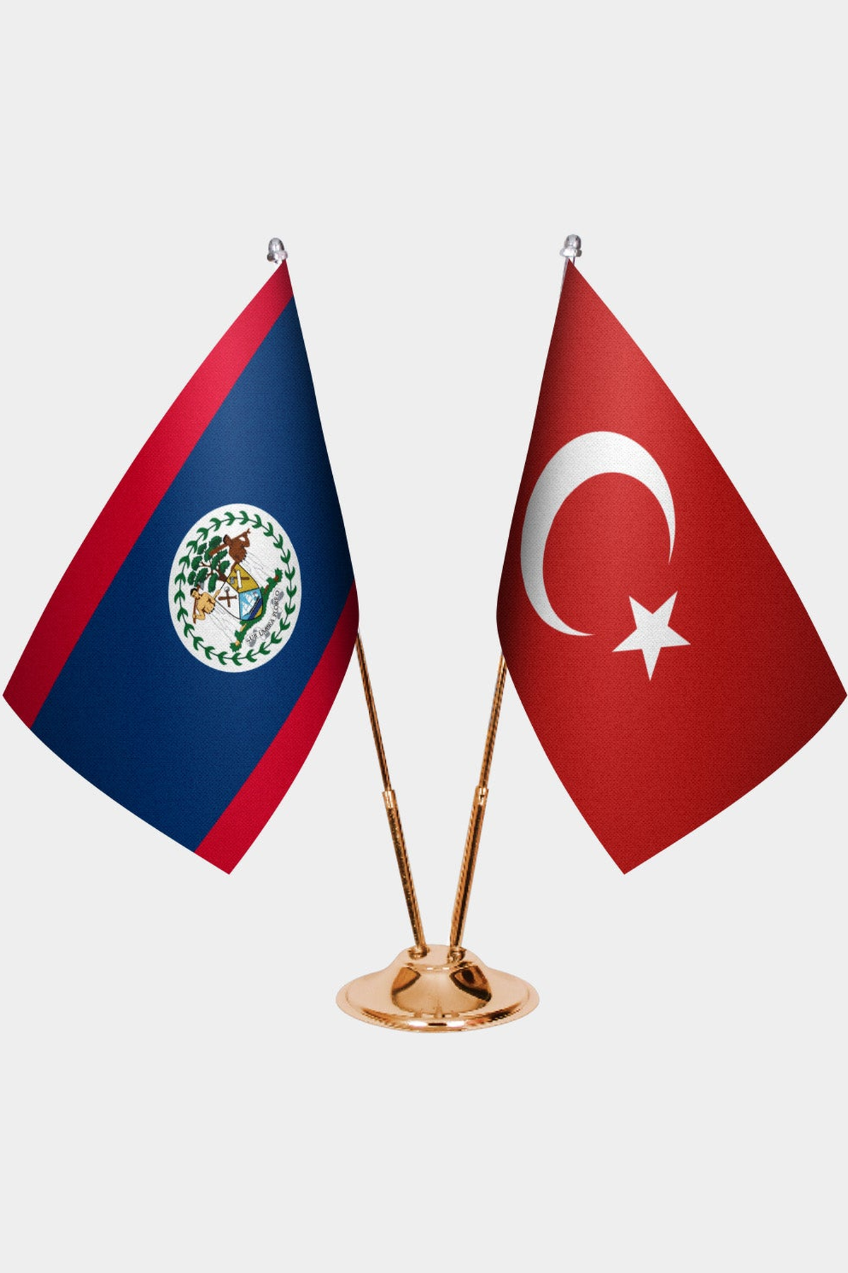 Belize ve Türkiye İkili Masa Bayrağı Seti kurulum görünümü