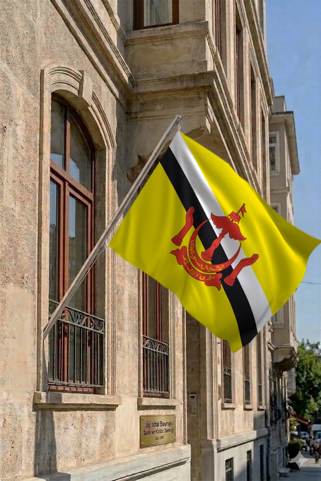 Brunei Teleskopik Duvar Bayrağı Seti yakın çekim