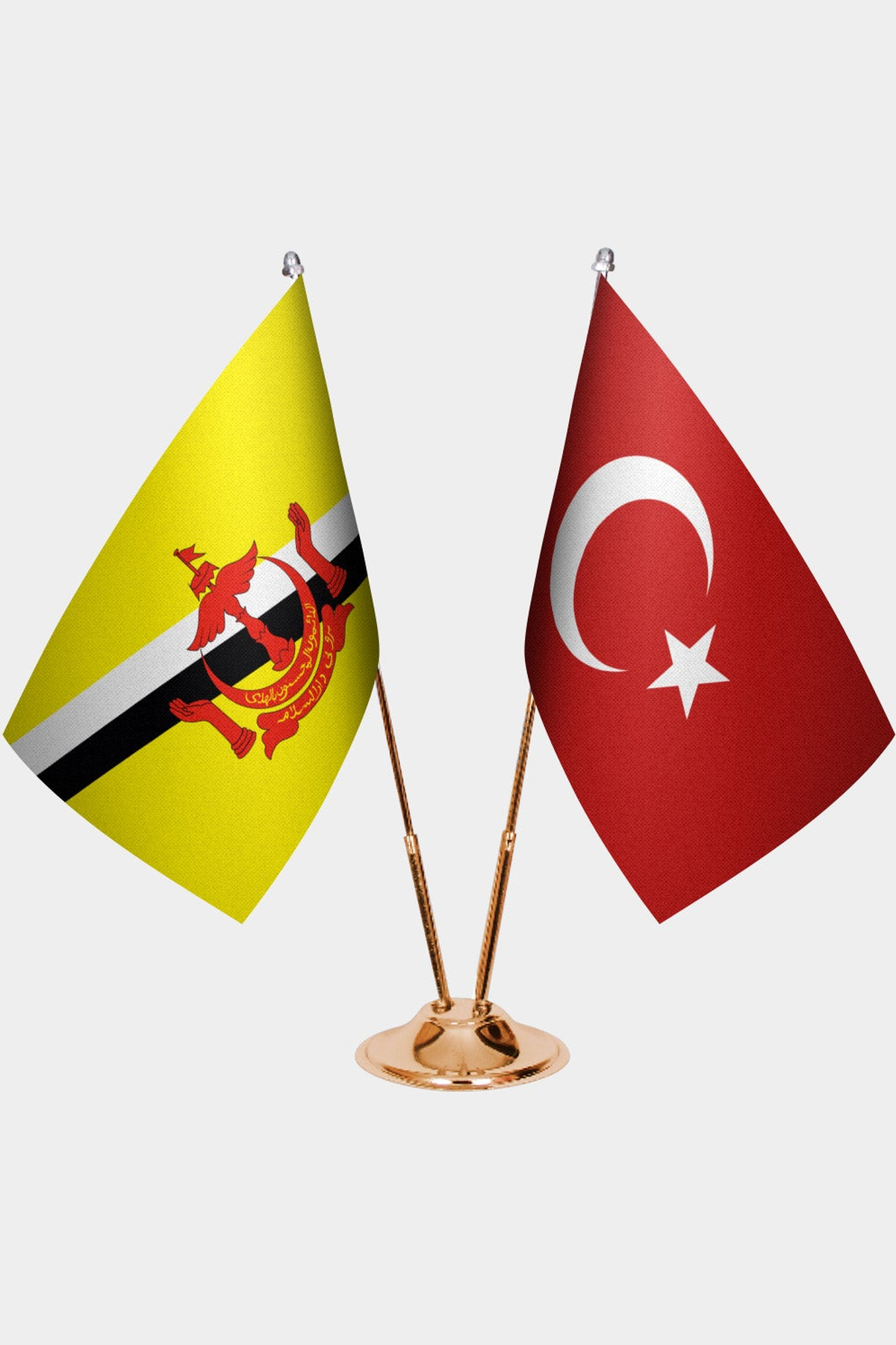 Brunei ve Türkiye İkili Masa Bayrağı Seti kurulum görünümü
