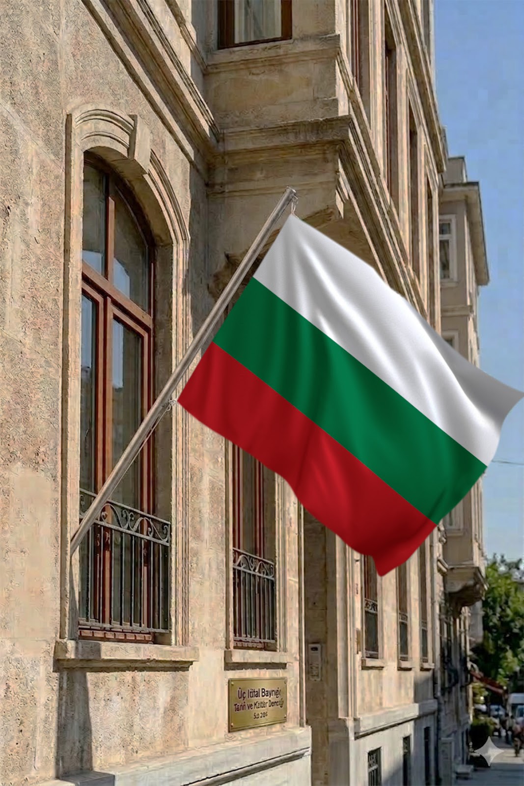 Bulgaristan Teleskopik Duvar Bayrağı Seti yakın çekim