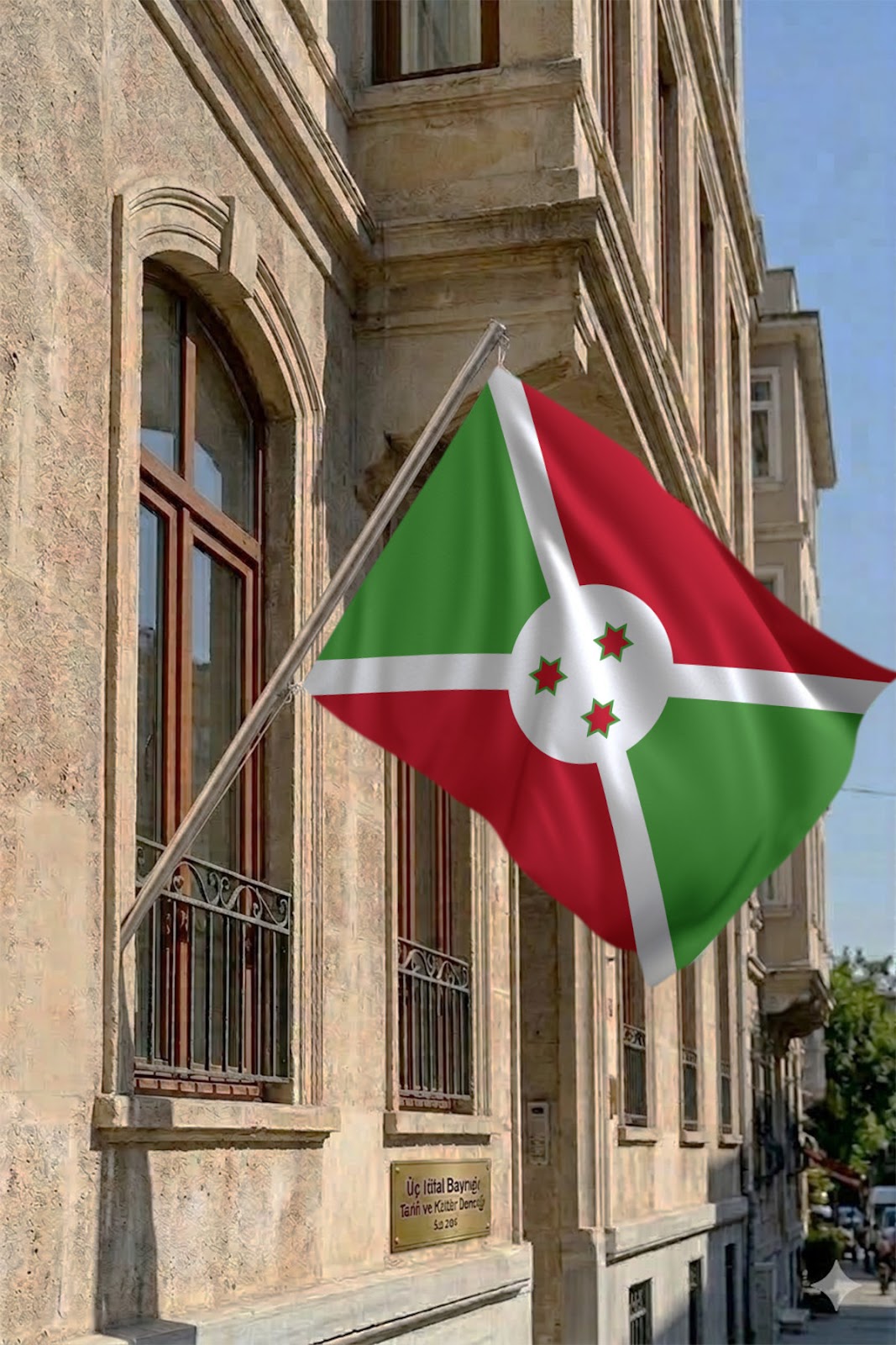Burundi Teleskopik Duvar Bayrağı Seti yakın çekim