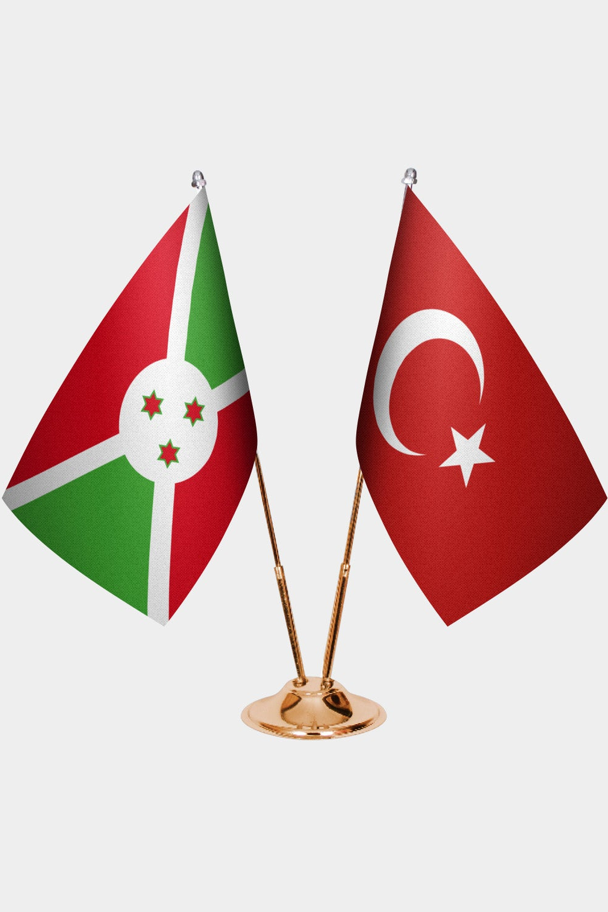 Burundi ve Türkiye İkili Masa Bayrağı Seti kurulum görünümü