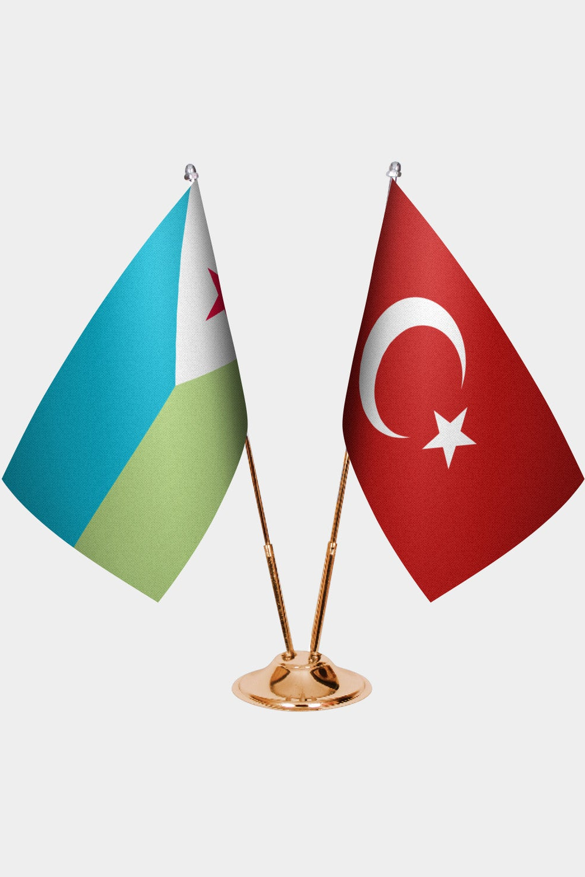 Cibuti ve Türkiye İkili Masa Bayrağı Seti kurulum görünümü