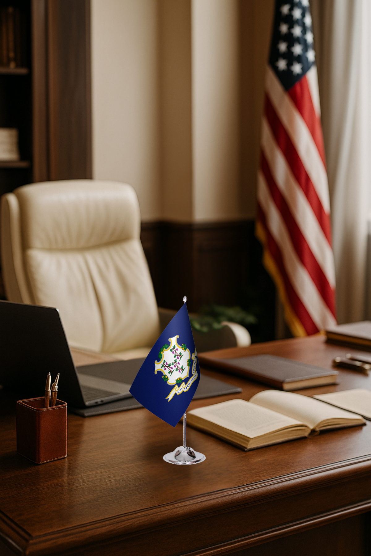 Connecticut Eyalet Masa Bayrağı detay görünümü