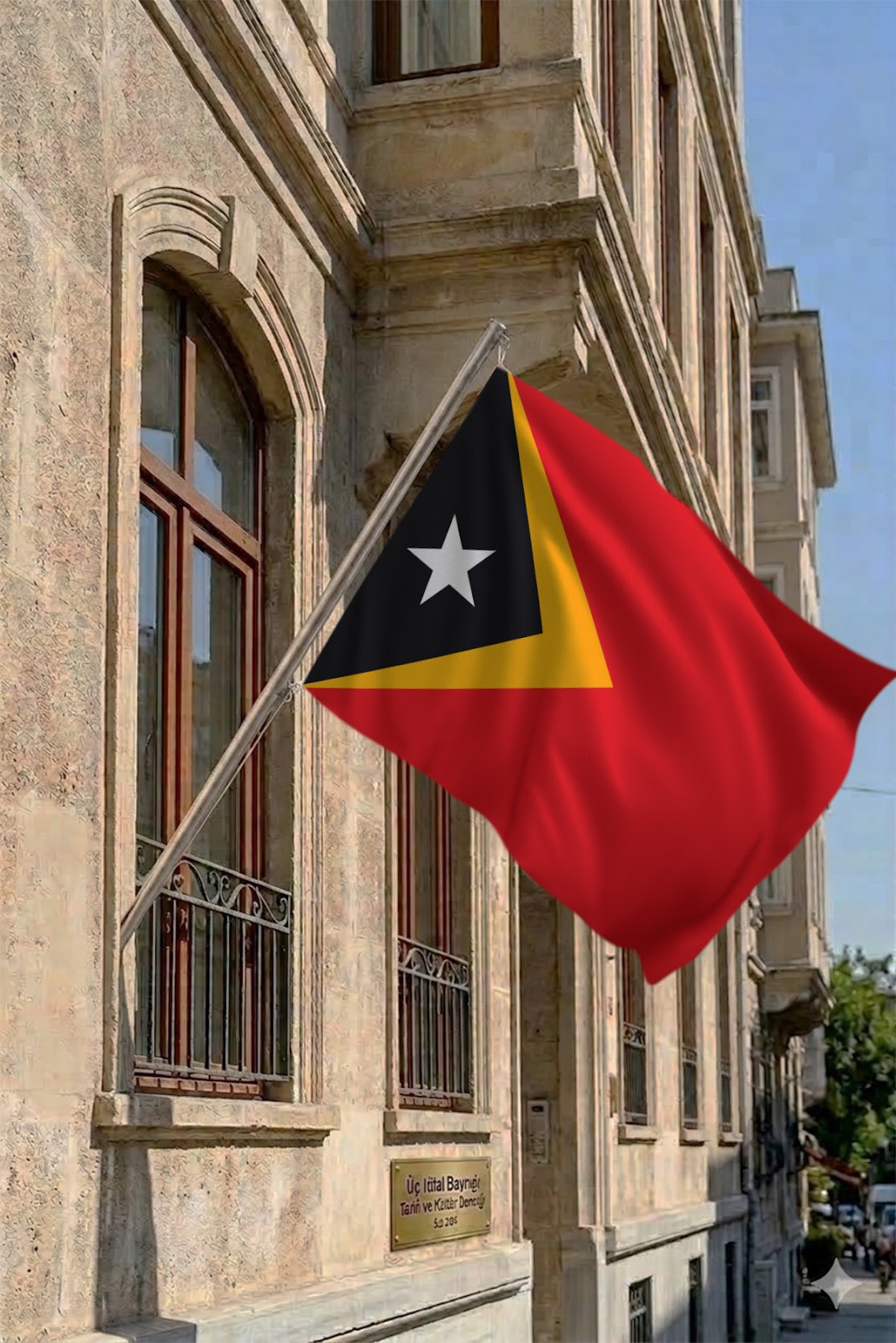 Doğu Timor Teleskopik Duvar Bayrağı Seti yakın çekim