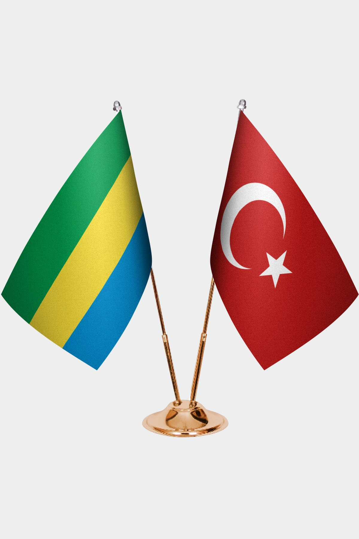 Gabon ve Türkiye İkili Masa Bayrağı Seti kurulum görünümü