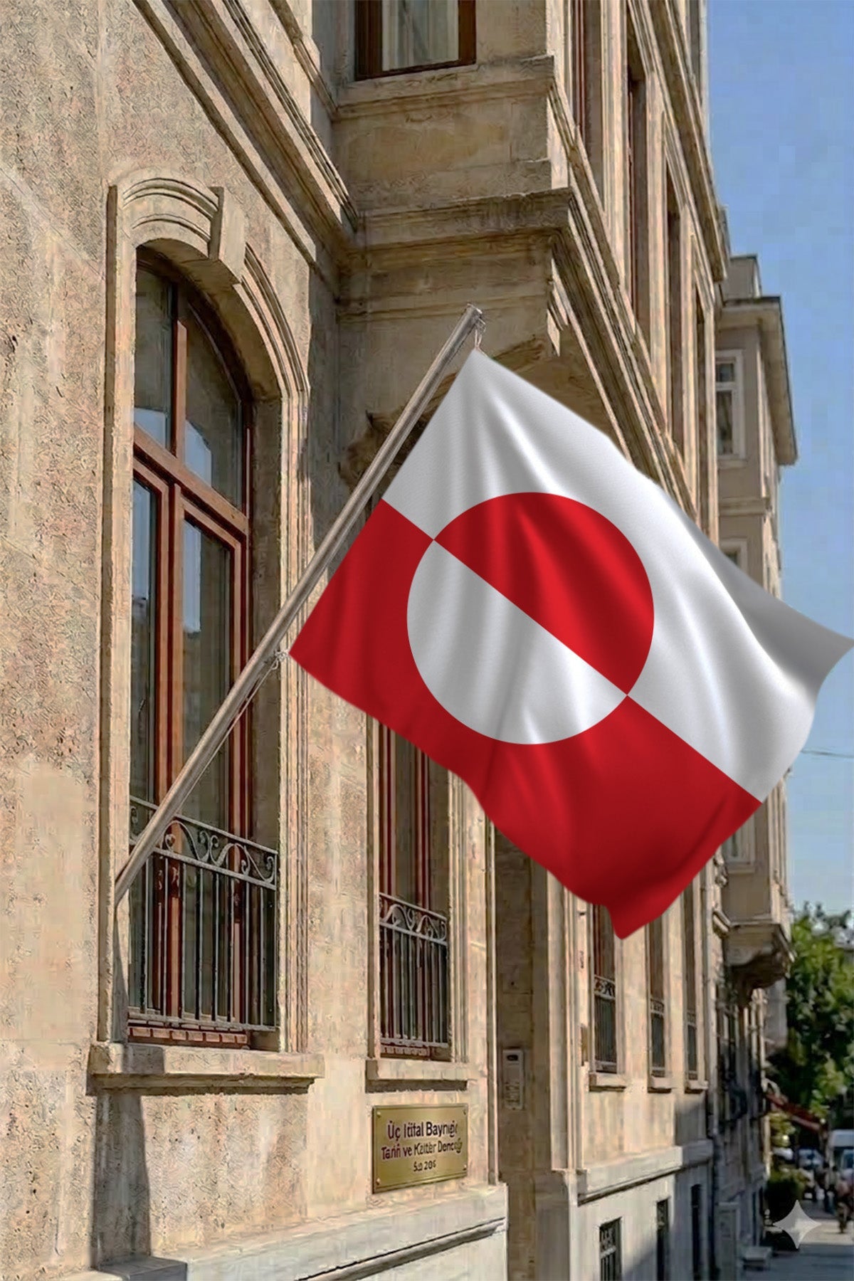 Grönland Teleskopik Duvar Bayrağı Seti yakın çekim