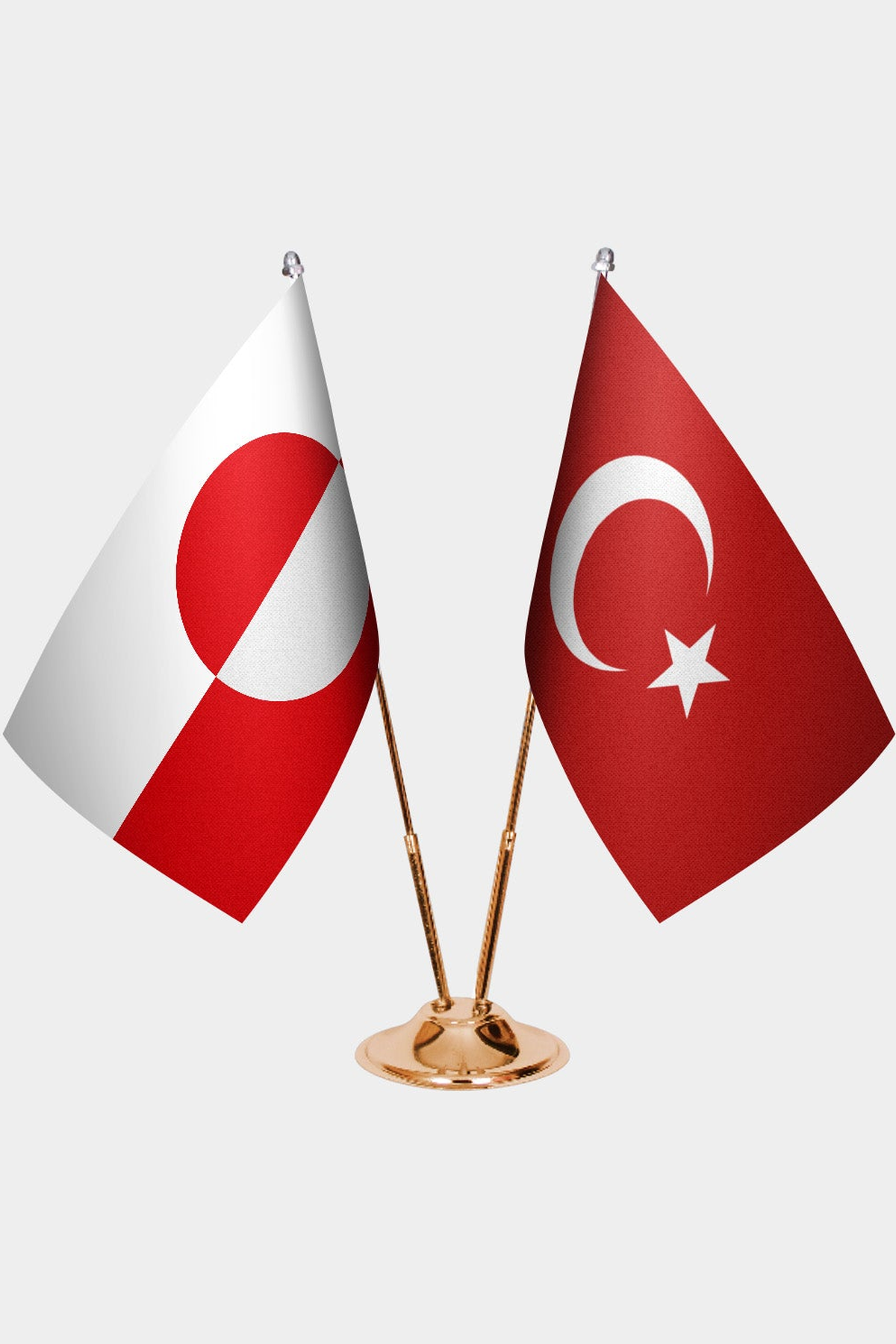 Grönland ve Türkiye İkili Masa Bayrağı Seti kurulum görünümü