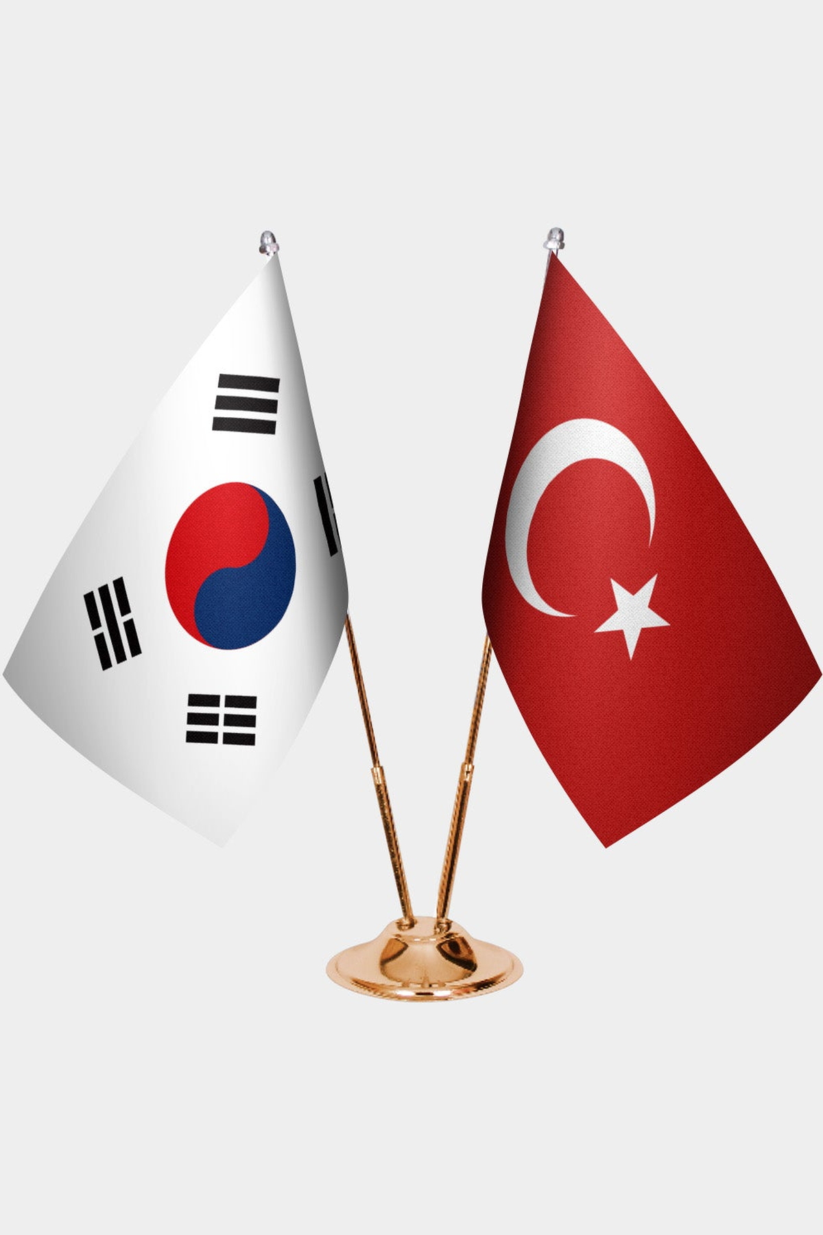 Güney Kore ve Türkiye İkili Masa Bayrağı Seti kurulum görünümü